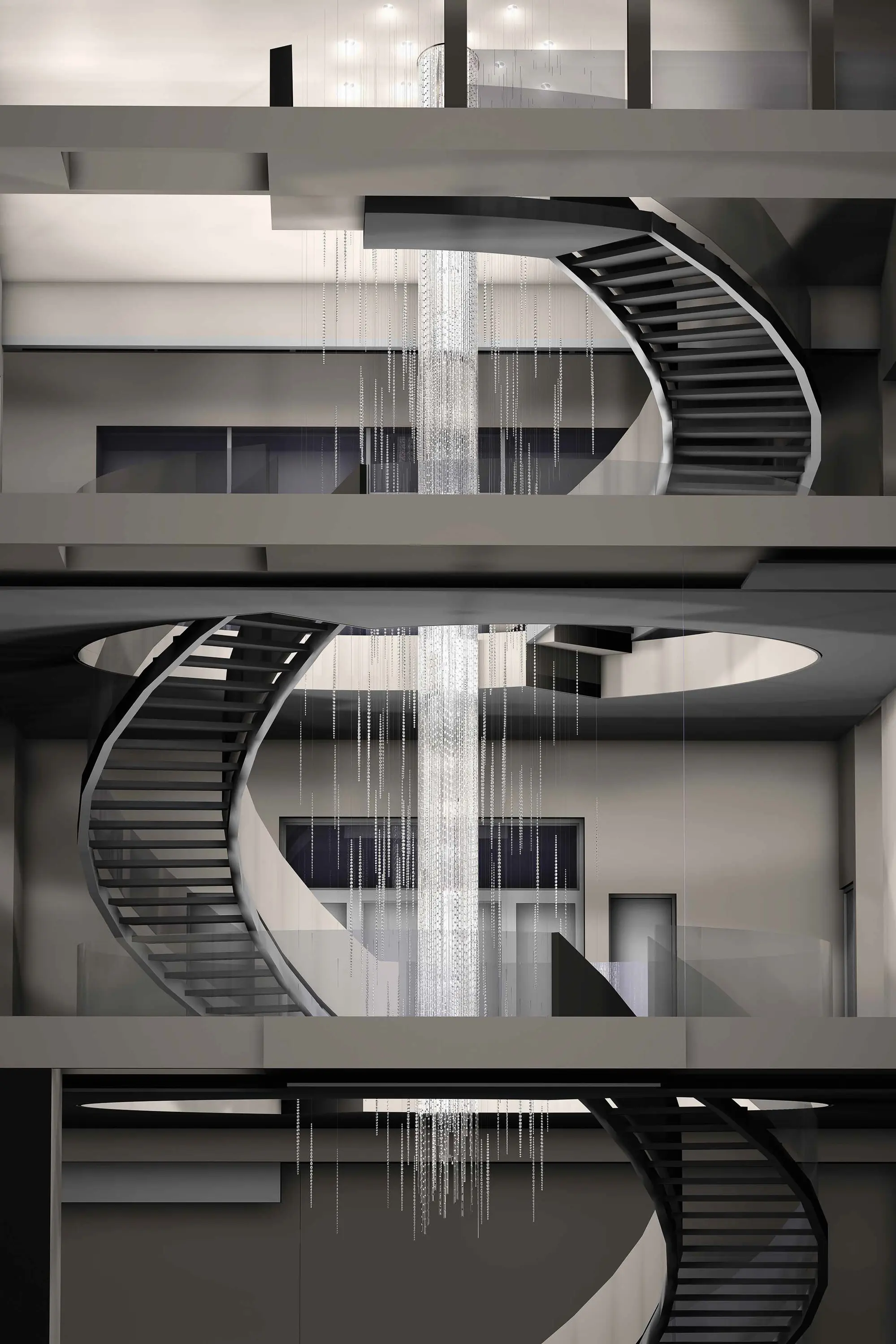 Windfall - Bespoke Chandelier Staircase "Crystal Rain"
