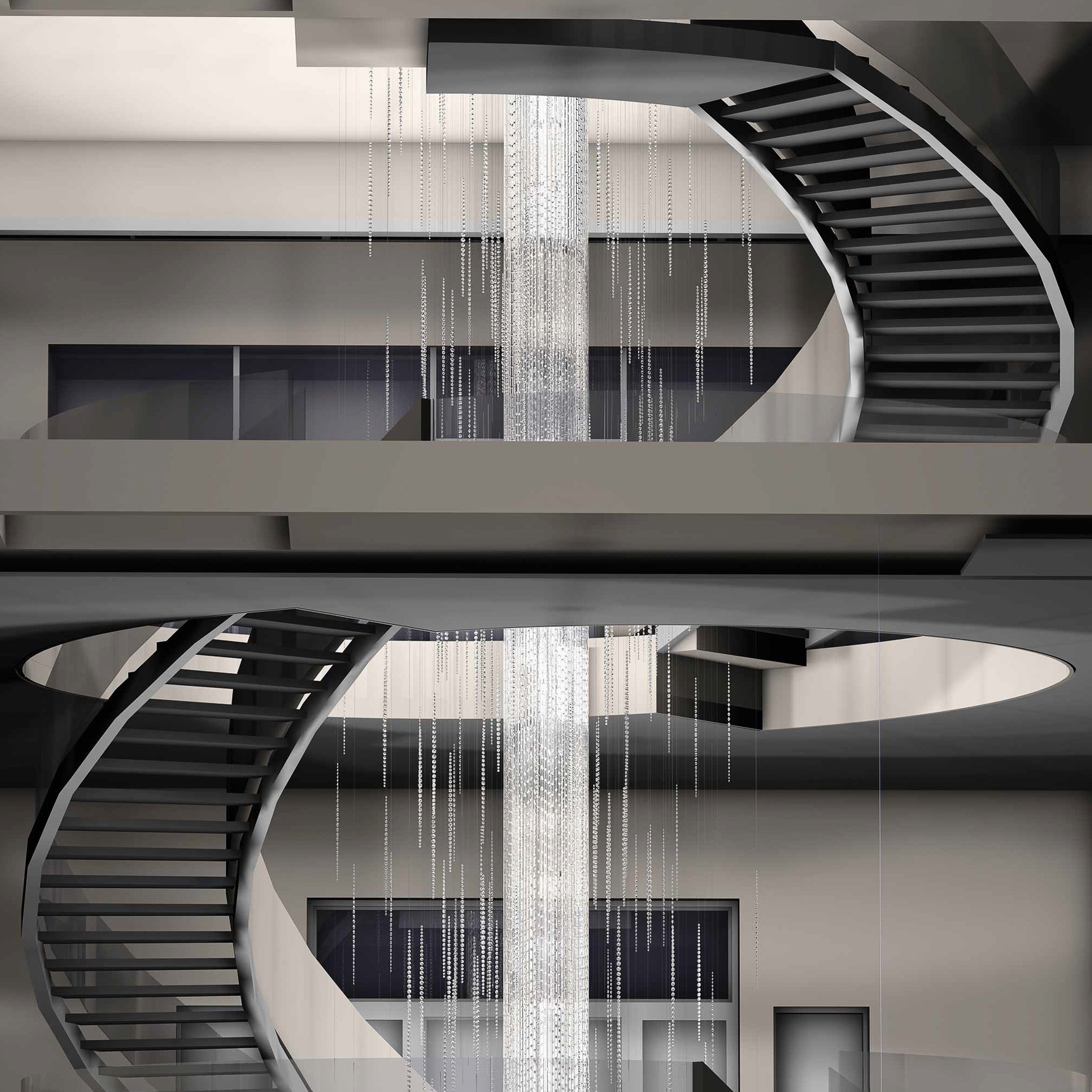 Display product Bespoke Chandelier Staircase "Crystal Rain" from manufacturer Windfall
