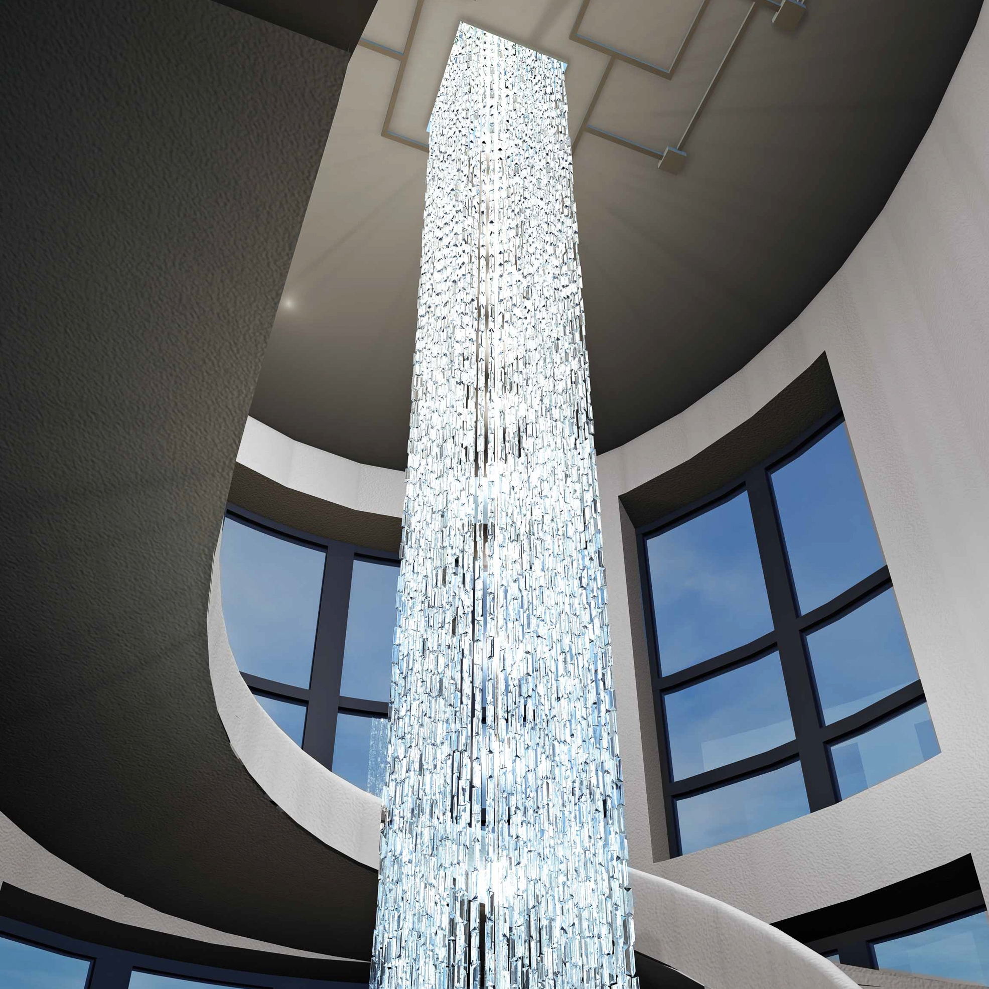 Display product Bespoke Chandelier Staircase "Crystal Rain" from manufacturer Windfall