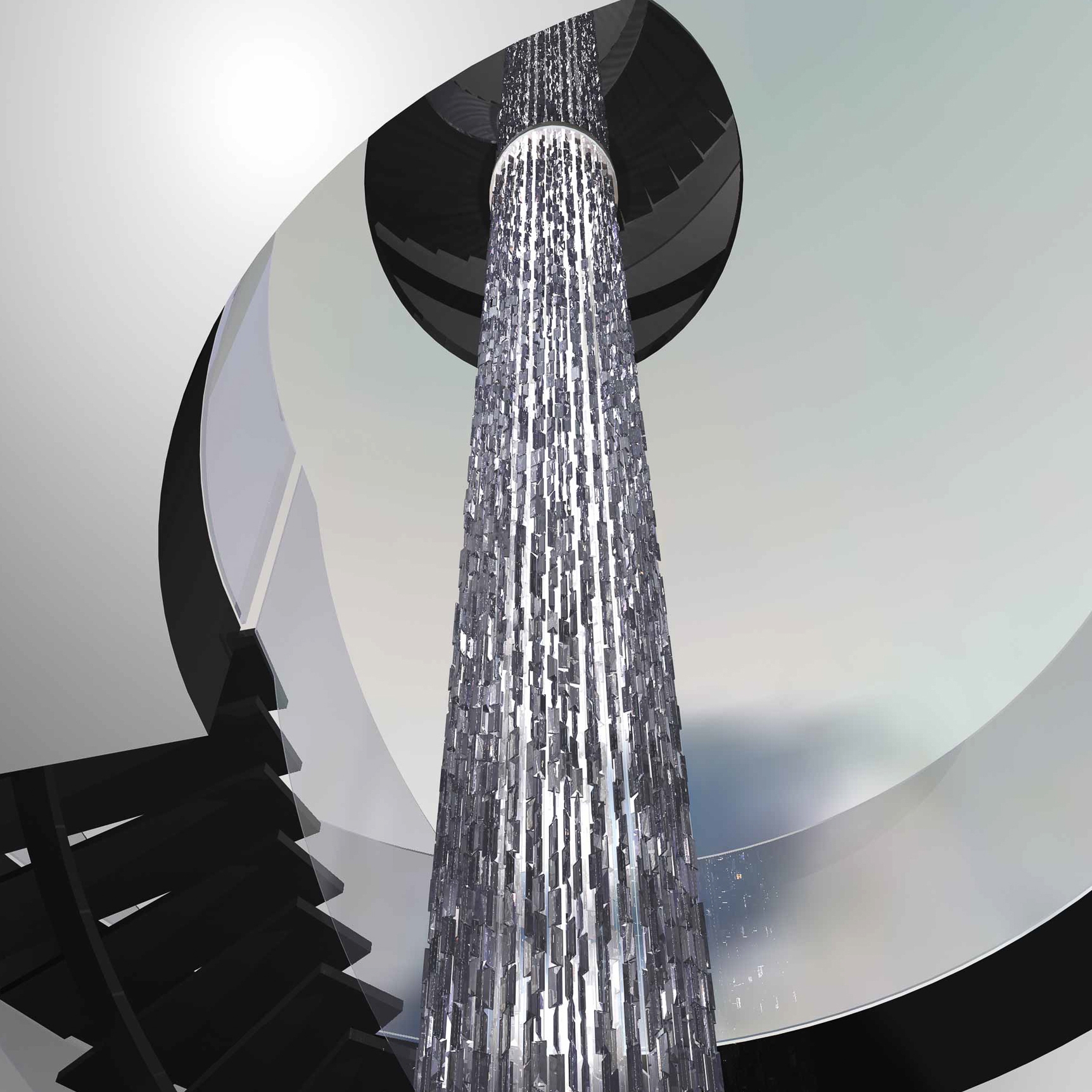 Mostra il prodotto Bespoke Chandelier Staircase "Crystal Rain" del produttore Windfall