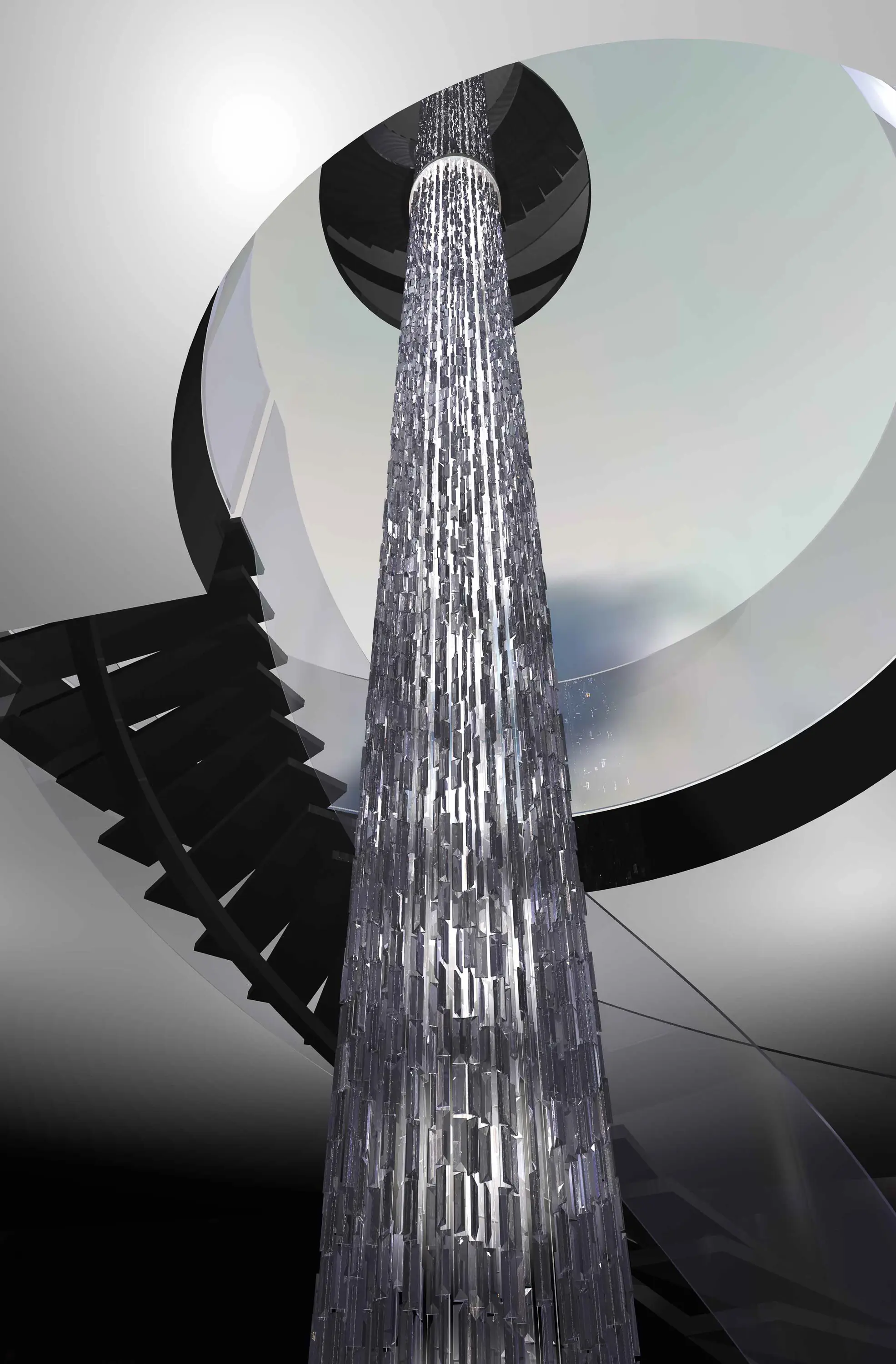 Windfall - Bespoke Chandelier Staircase "Crystal Rain"