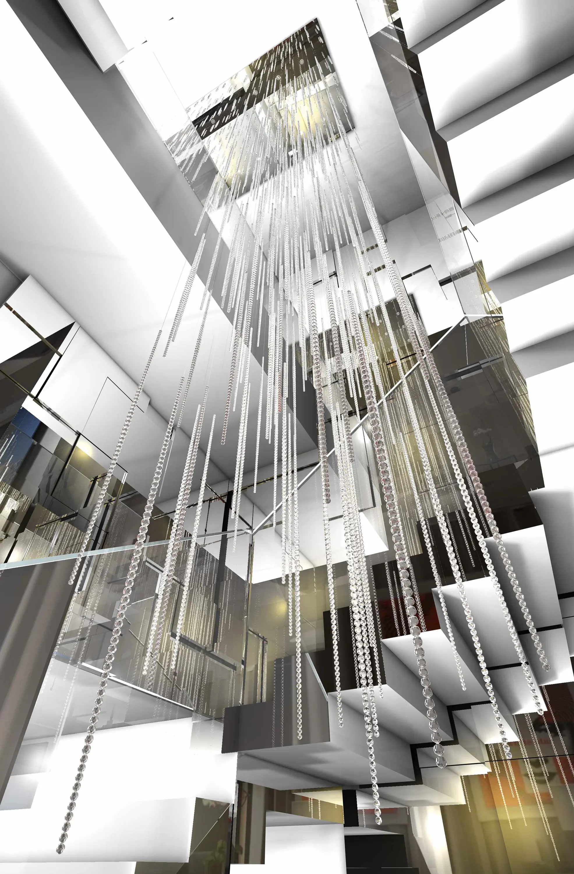 Windfall - Bespoke Chandelier Staircase "Crystal Rain"