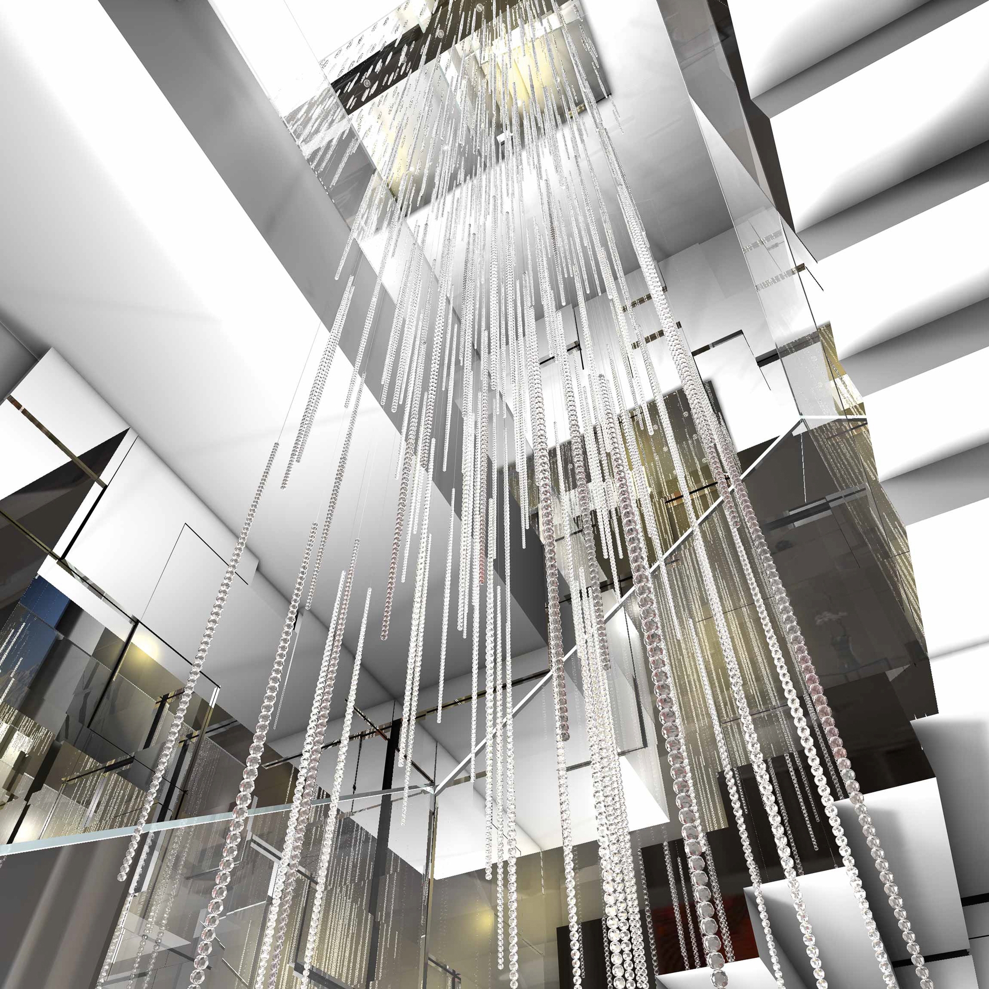 Bespoke Chandelier Staircase "Crystal Rain"
