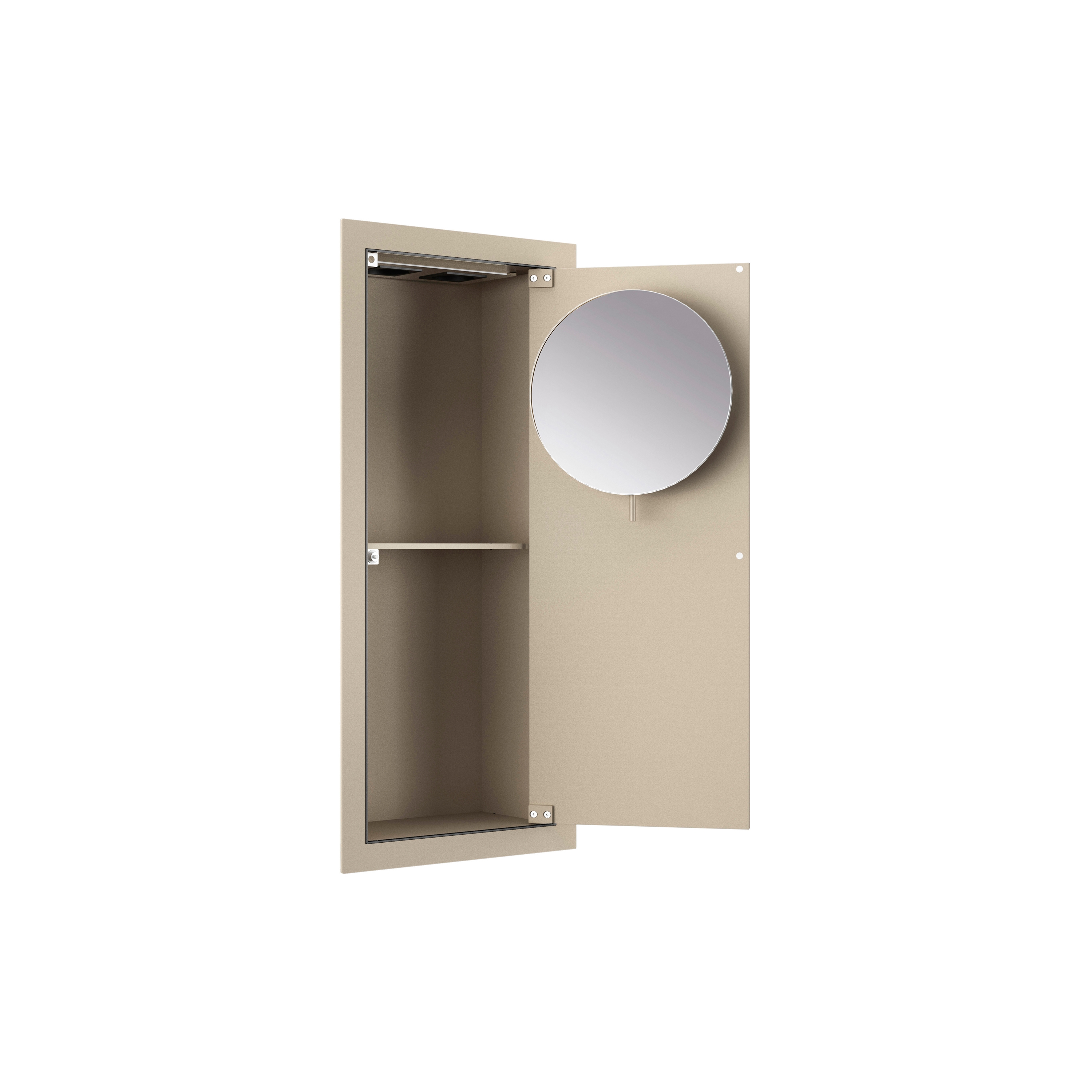 MUEBLES DE BAÑO | Armario empotrado vertical con espejo de aumento | Greige