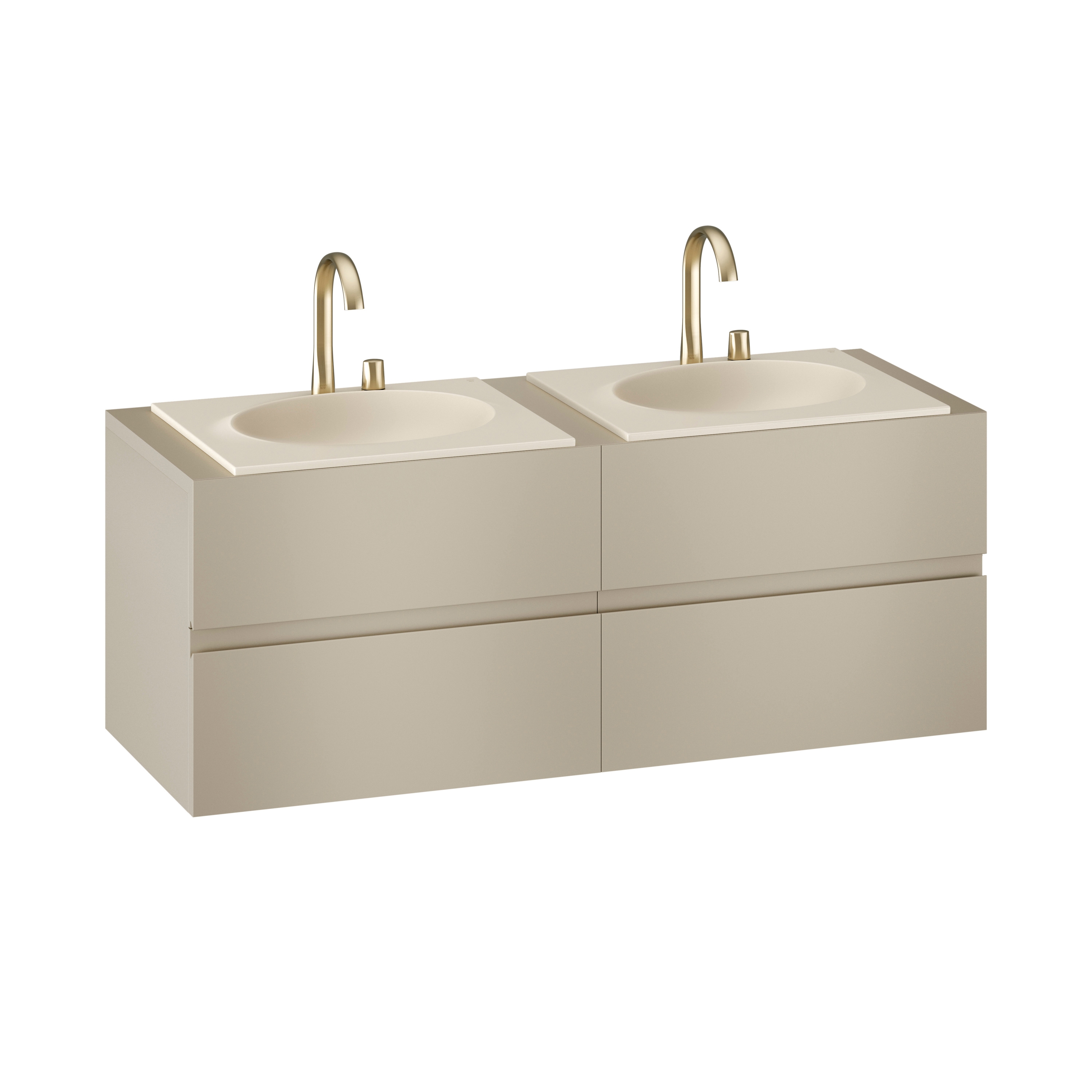 MUEBLES DE BAÑO | Mueble de 1550 mm con cajón superior e inferior para dos lavabos de 650mm de encimera | Greige