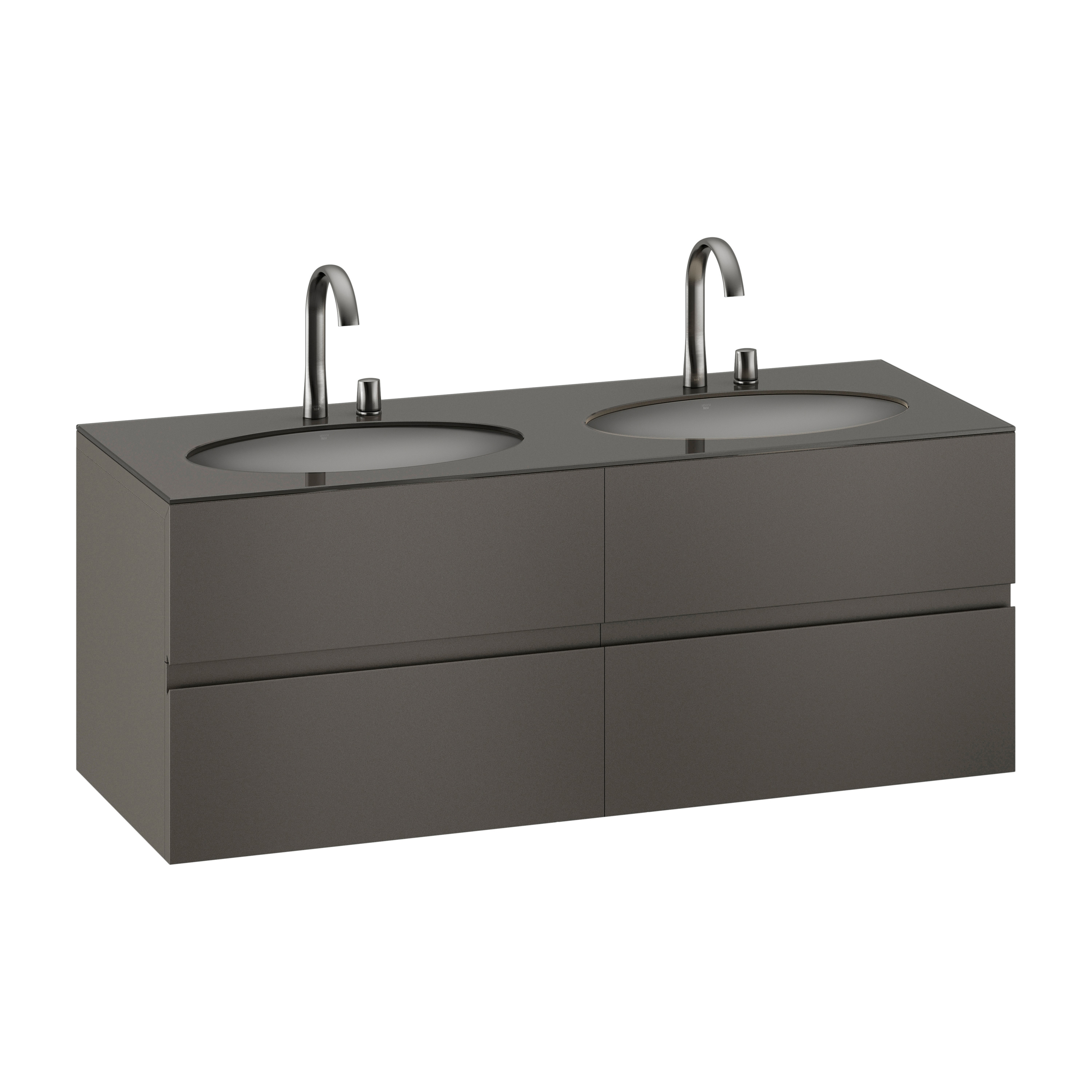 MUEBLES DE BAÑO | Mueble de 1550 mm con cajon superior e inferior para dos lavabos de bajo encimera de 670 mm | Nero