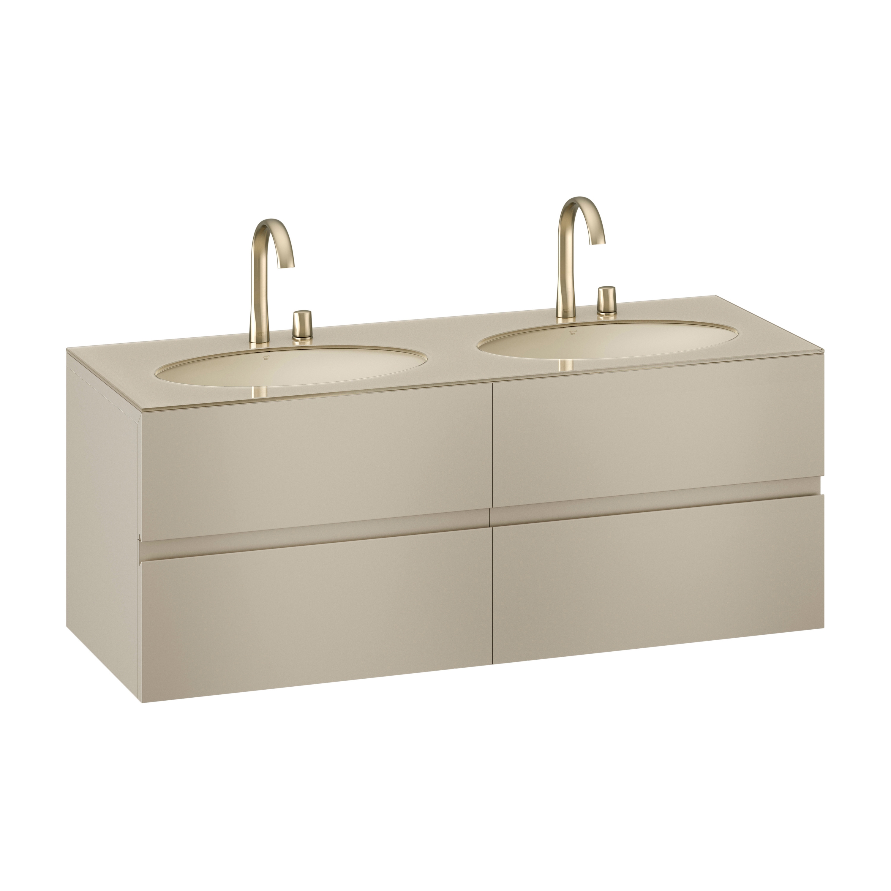 Mostrar el producto MUEBLES DE BAÑO | Mueble de 1550 mm con cajon superior e inferior para dos lavabos de bajo encimera de 670 mm | Greige del fabricante Armani Roca
