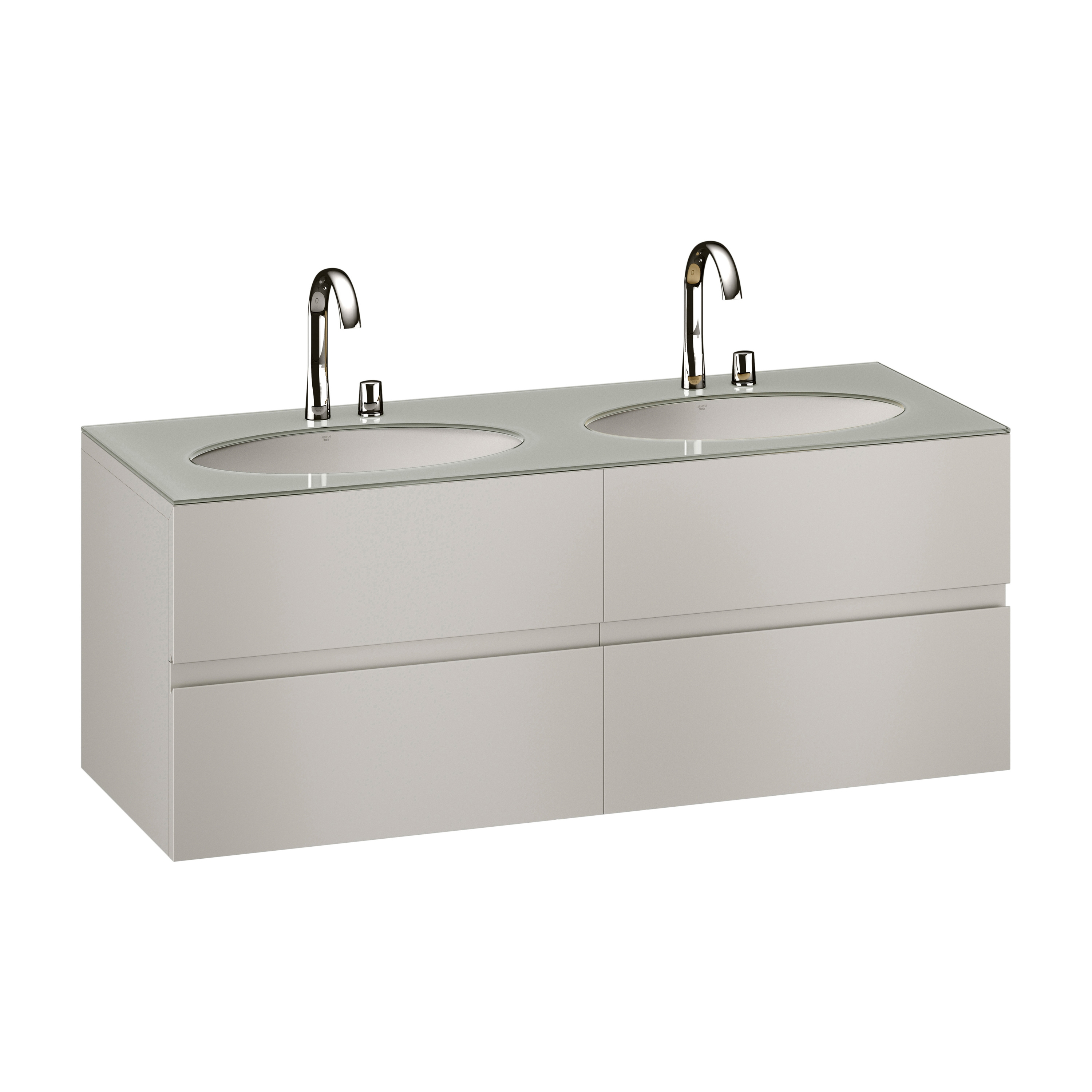 MUEBLES DE BAÑO | Mueble de 1550 mm con cajon superior e inferior para dos lavabos de bajo encimera de 670 mm | Silver