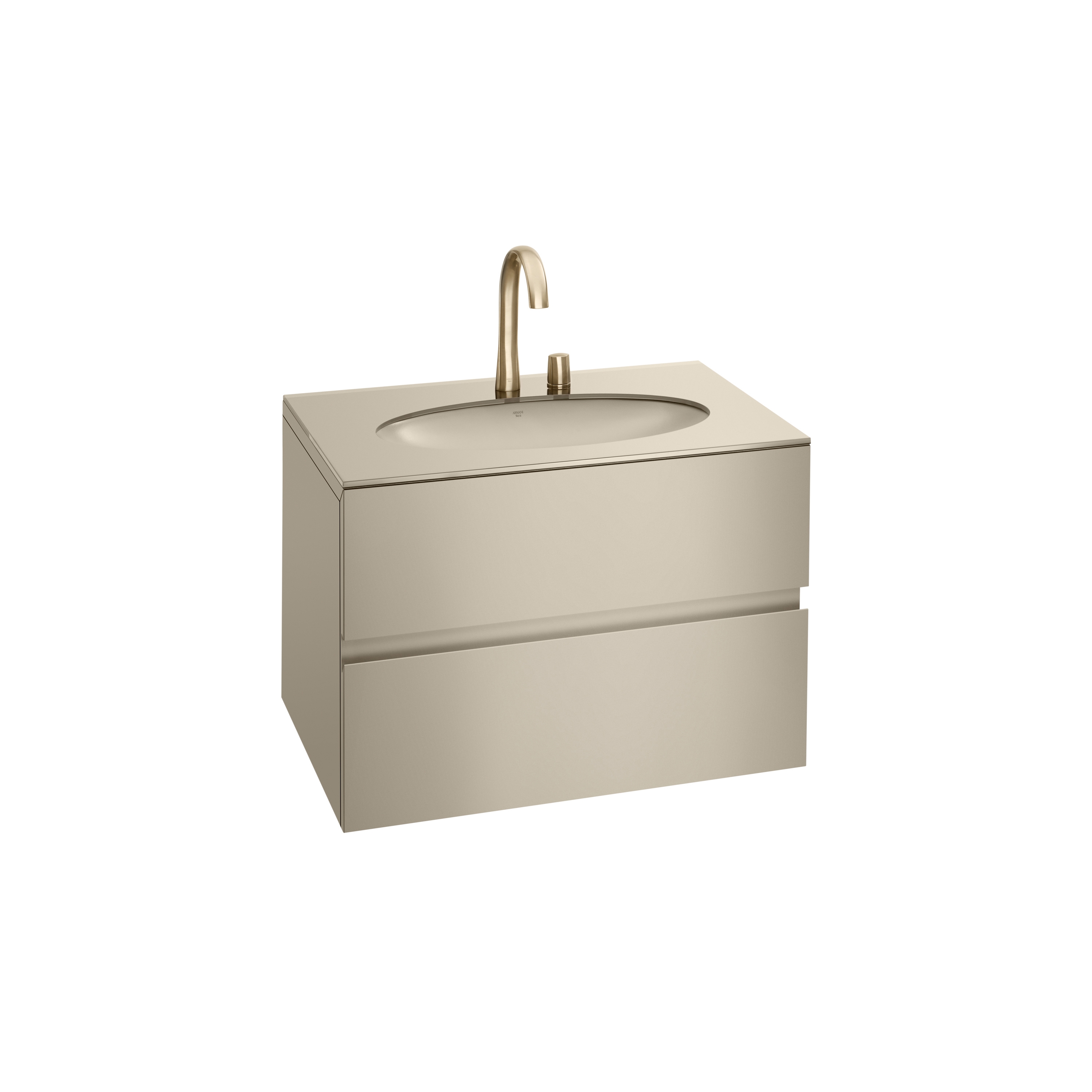 FURNITURE | Meuble suspendu de 1200 mm avec deux tiroirs pour vasque de 670 mm à encastrer par-dessous. | Greige