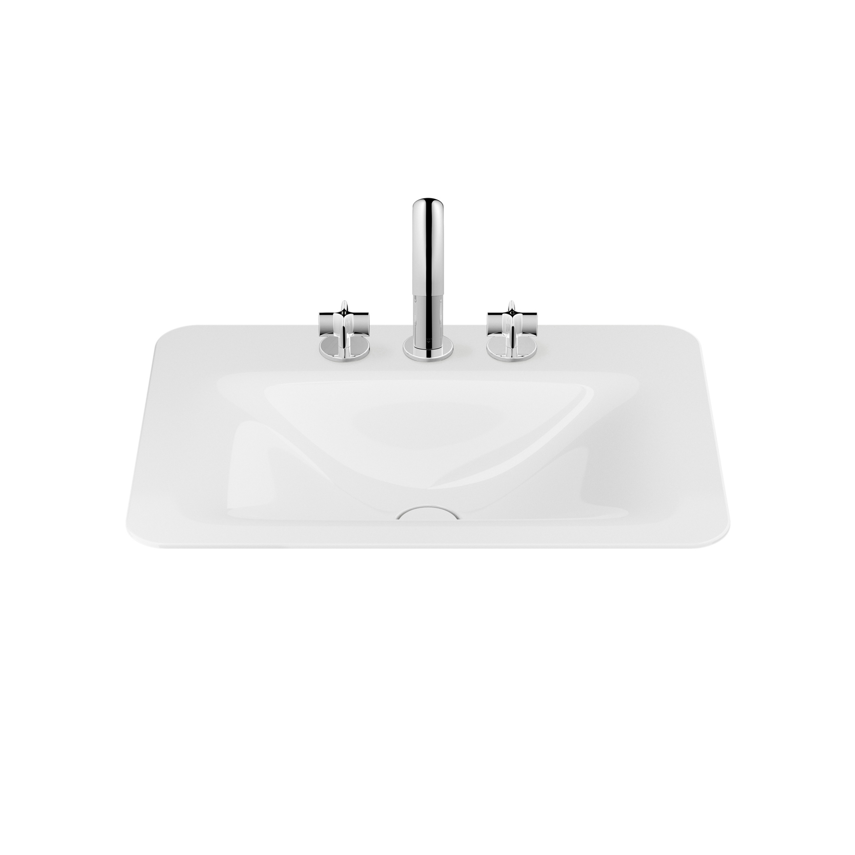 BASINS | 660 mm countertop washbasin for 3-hole basin mixer | Glossy White