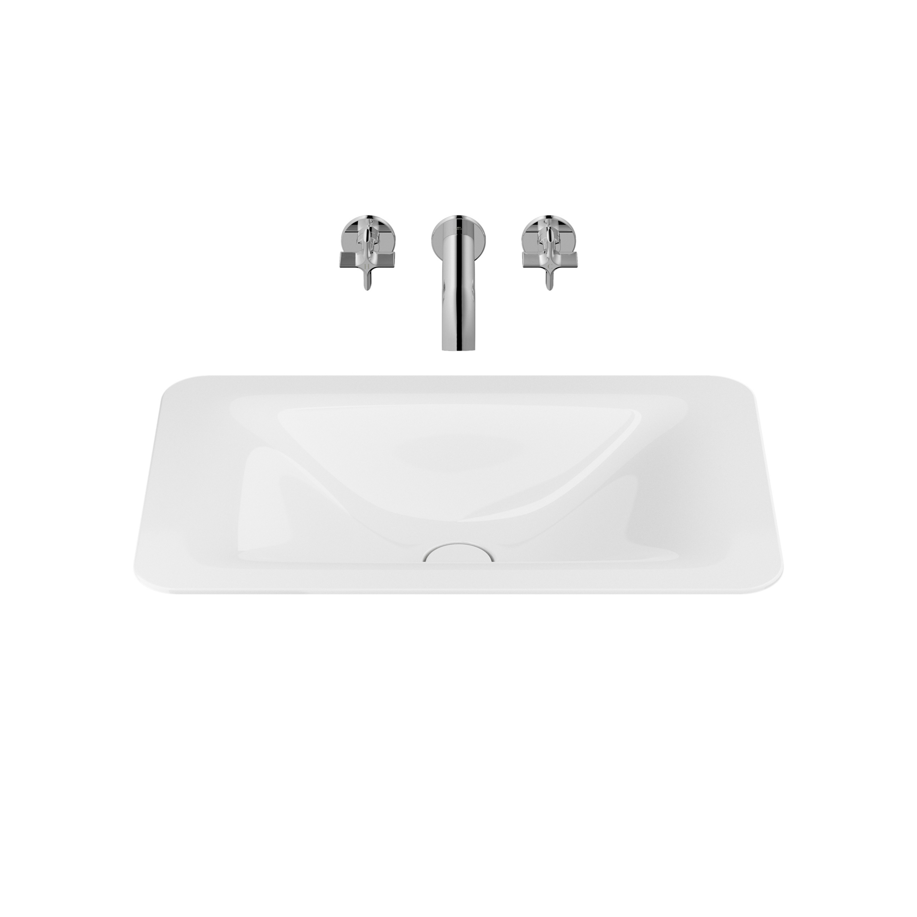 LAVABI | Lavabo da incasso 660 mm per miscelatore a muro a 3 fori | Glossy White