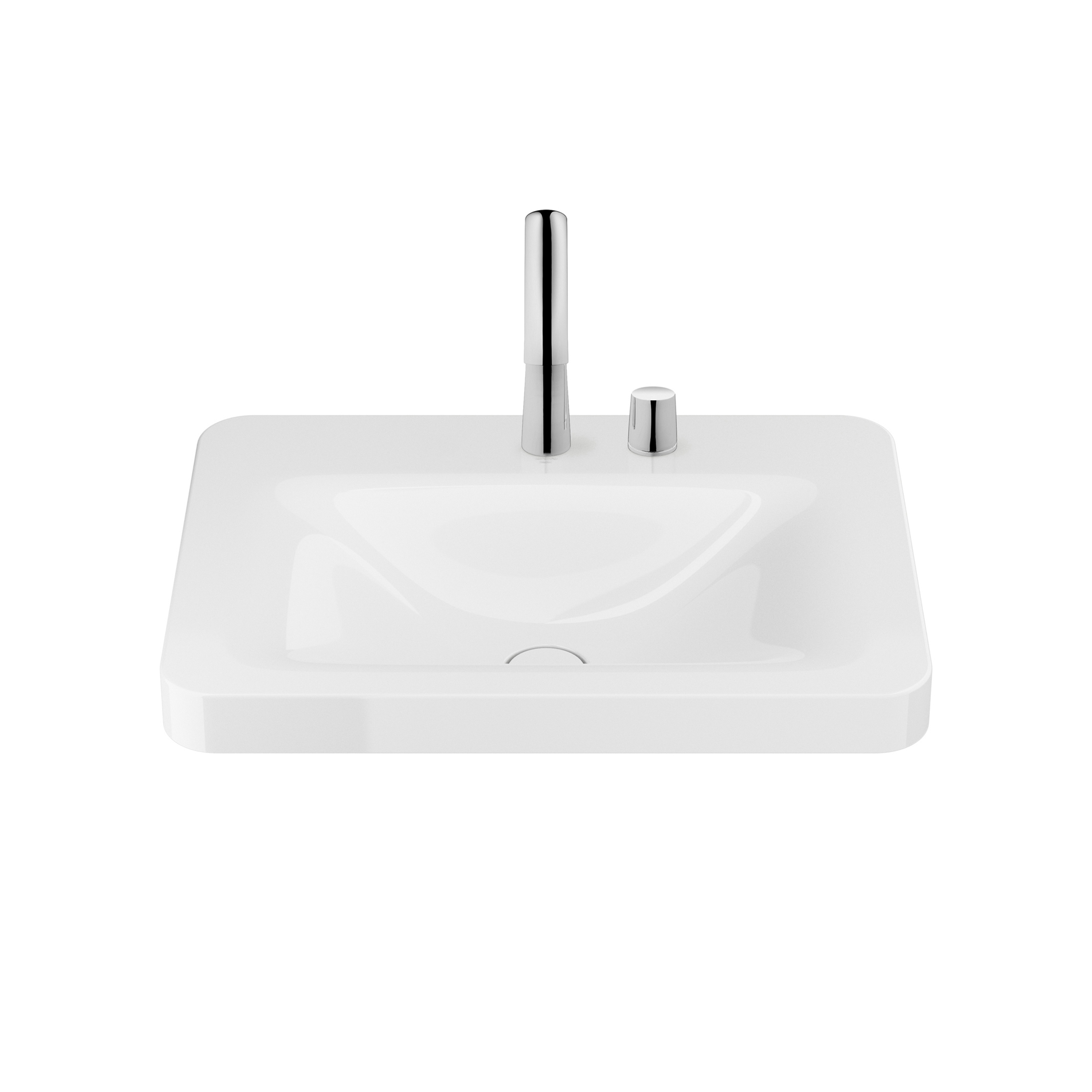 BASINS | 660 mm over countertop washbasin for 2-hole basin mixer | Glossy White
