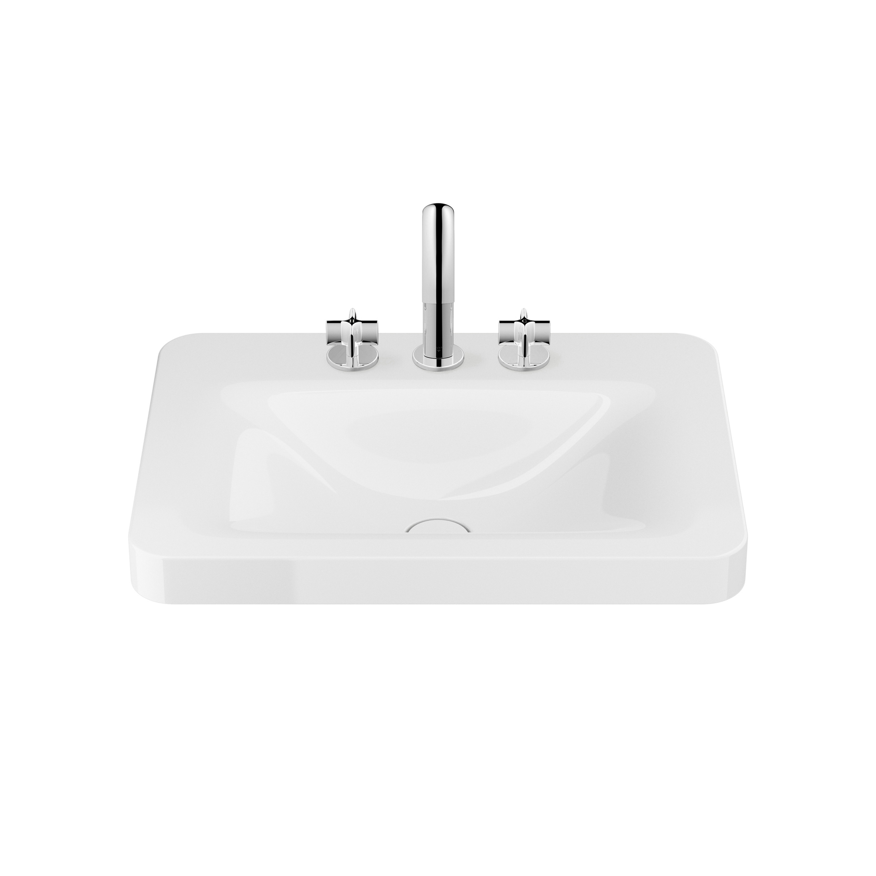 BASINS | 660 mm over countertop washbasin for 3-hole basin mixer | Glossy White