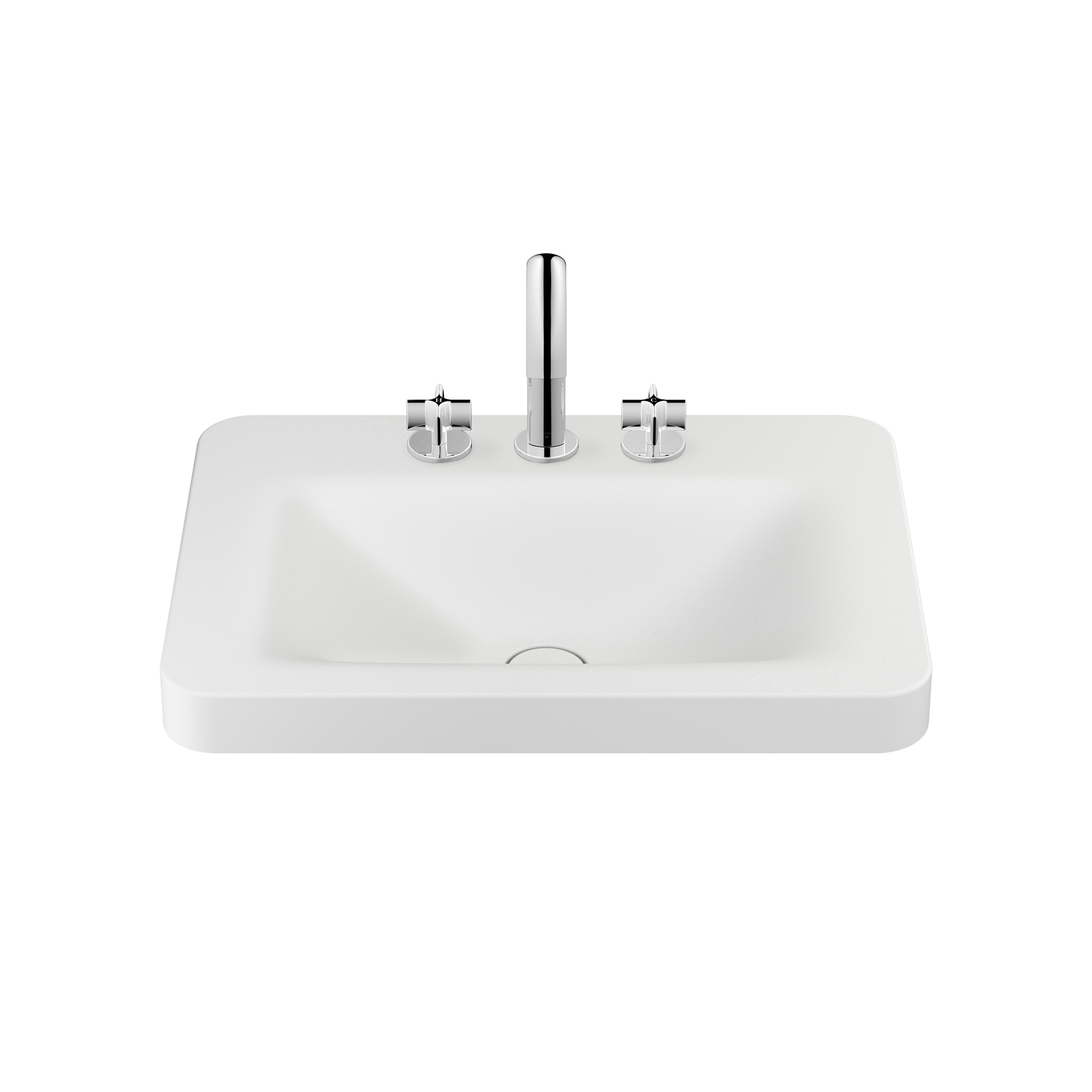 BASINS | 660 mm over countertop washbasin for 3-hole basin mixer | Off White