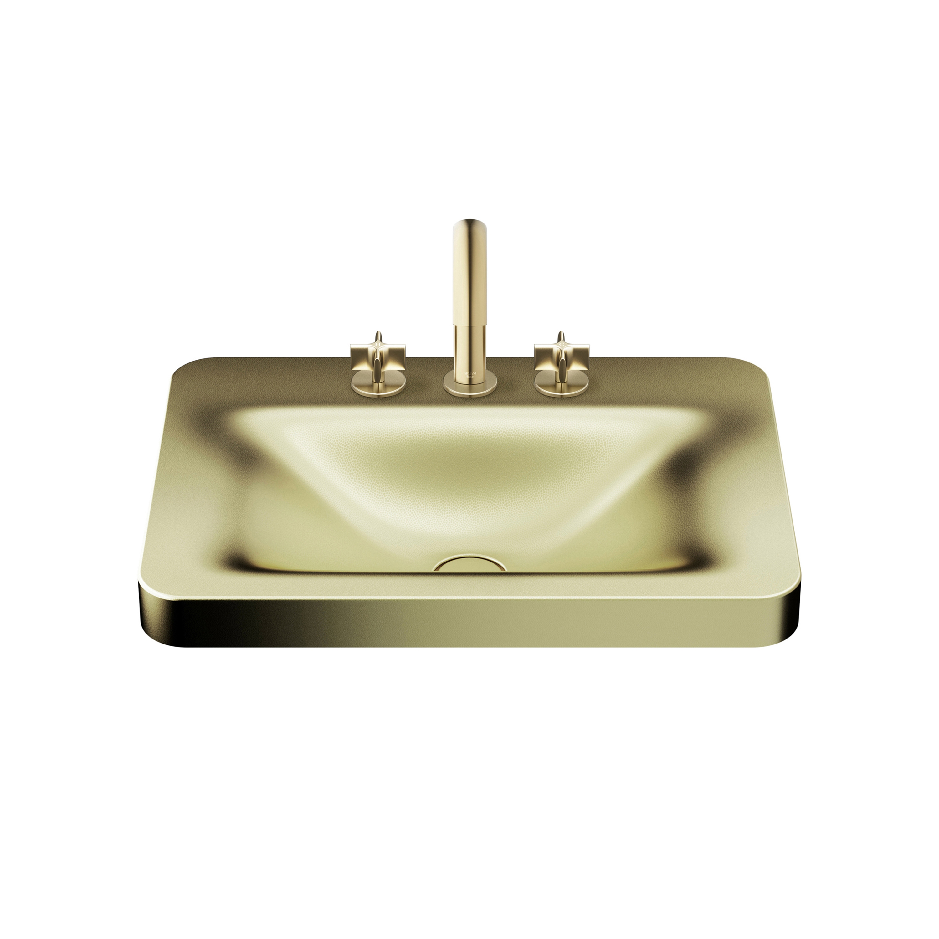 BASINS | 660 mm over countertop washbasin for 3-hole basin mixer | Shagreen Matt Gold