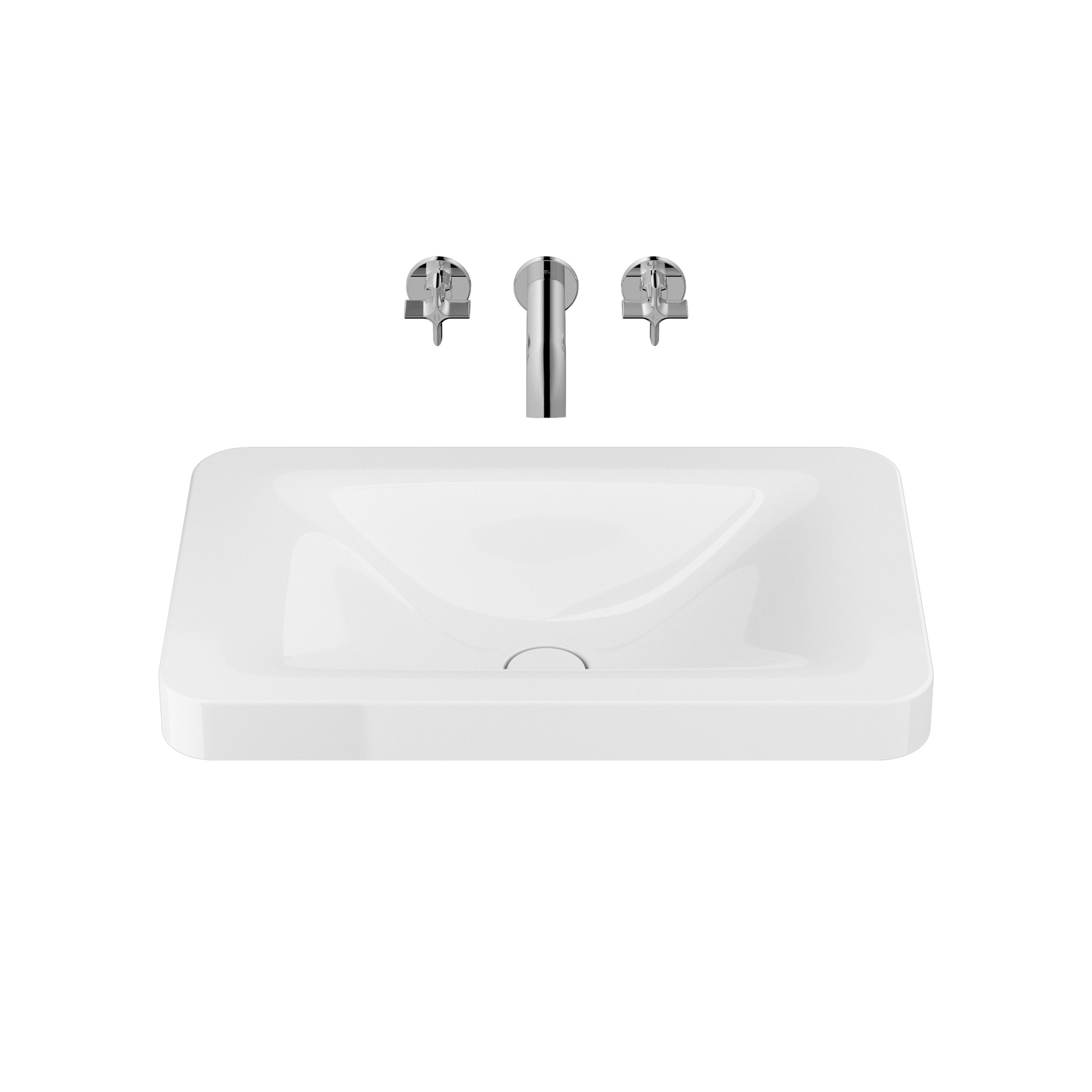 BASINS | 660 mm over countertop washbasin for wall-mounted basin mixer | Glossy White