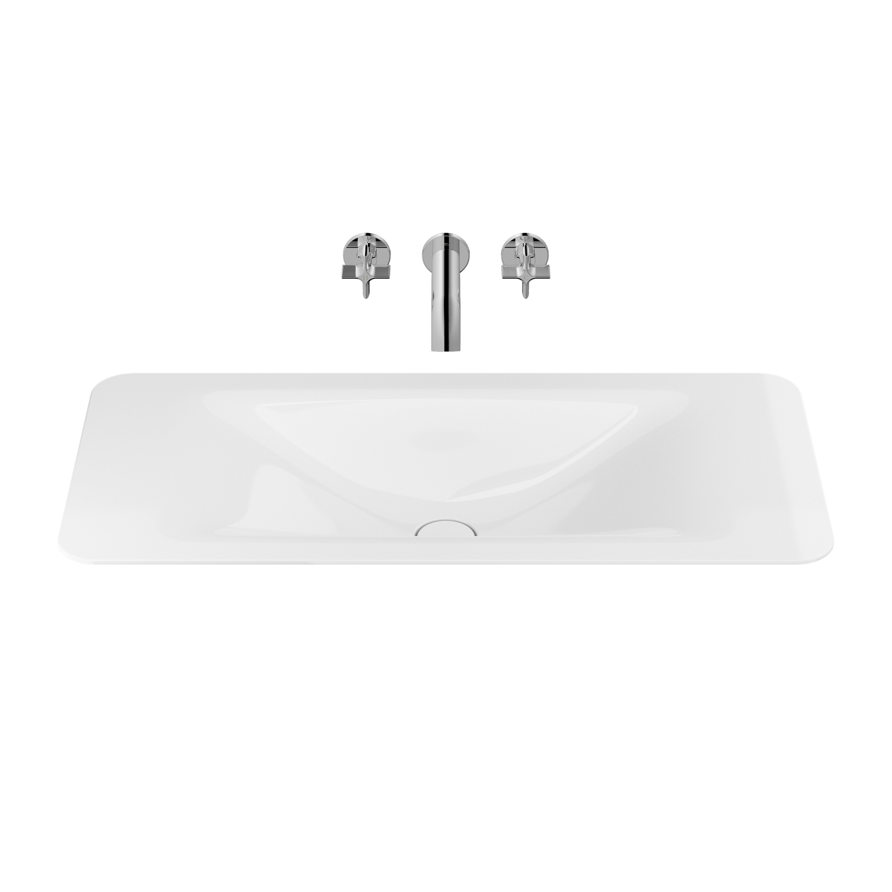 BASINS | 900 mm countertop washbasin for wall-mounted basin mixer | Glossy White