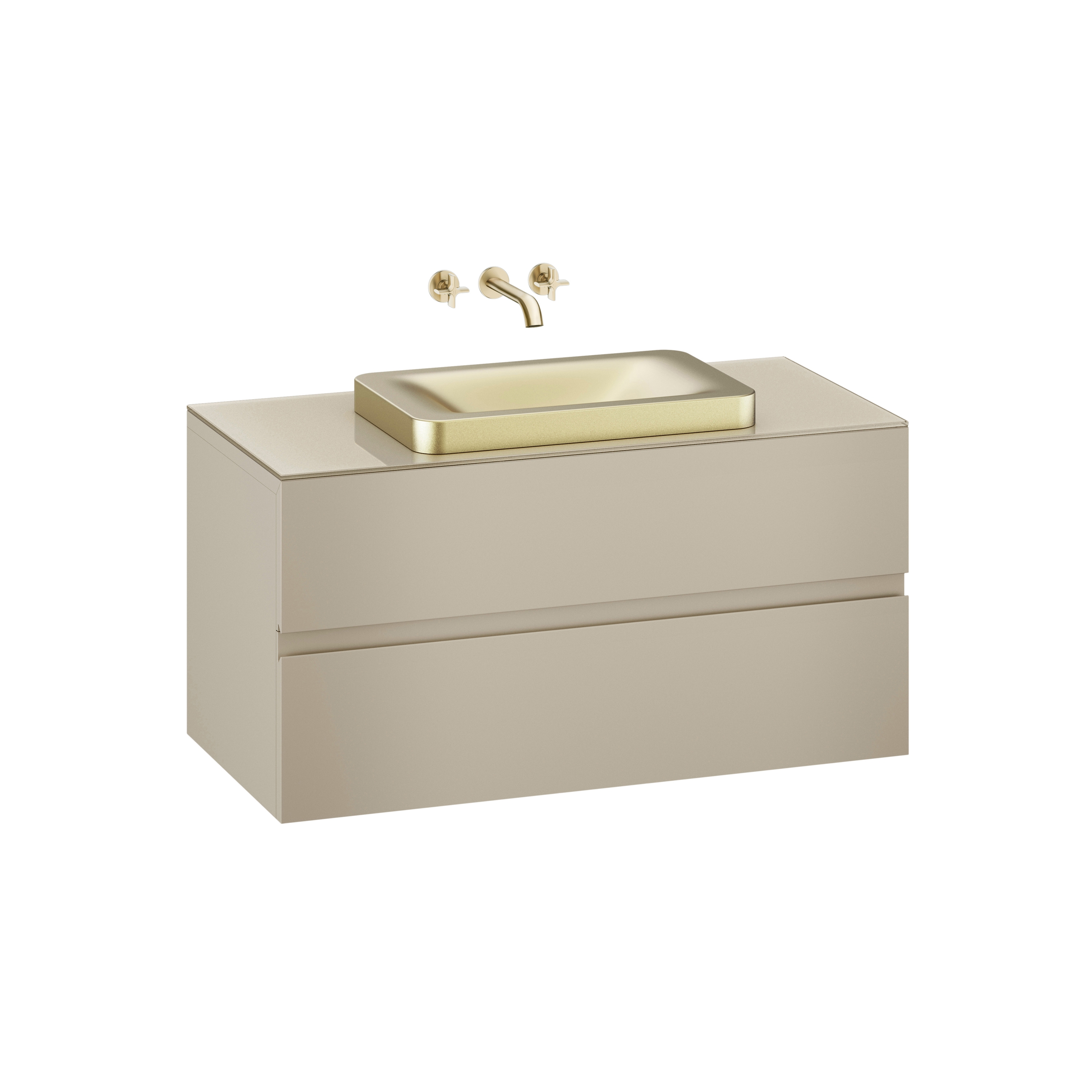 MOBILI | Mobile sospeso 1200 mm per lavabo da incasso soprapiano e miscelatore a muro | Greige