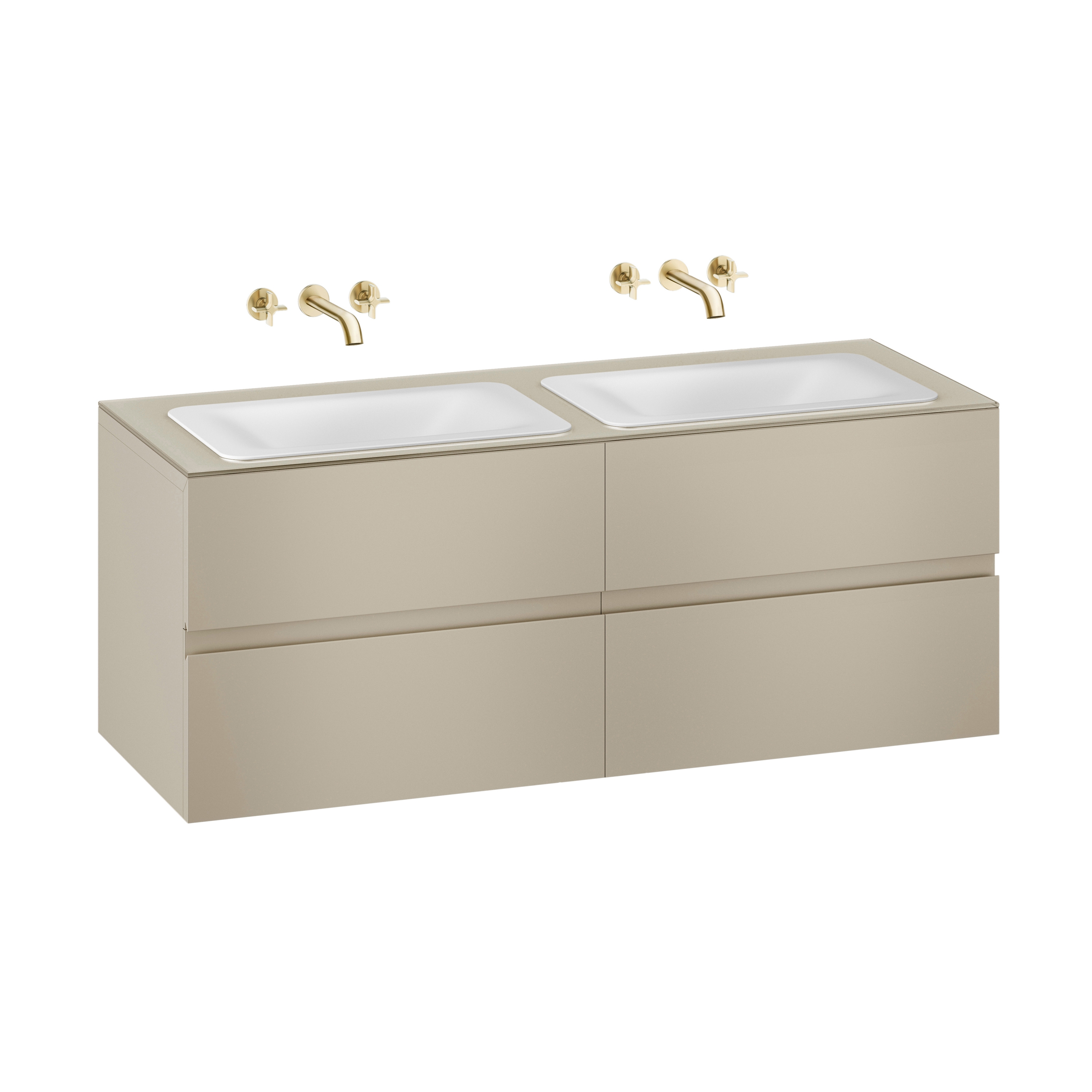 FURNITURE | 1550 mm wall-hung furniture for 2 countertop washbasins and wall-mounted basin mixers | Greige