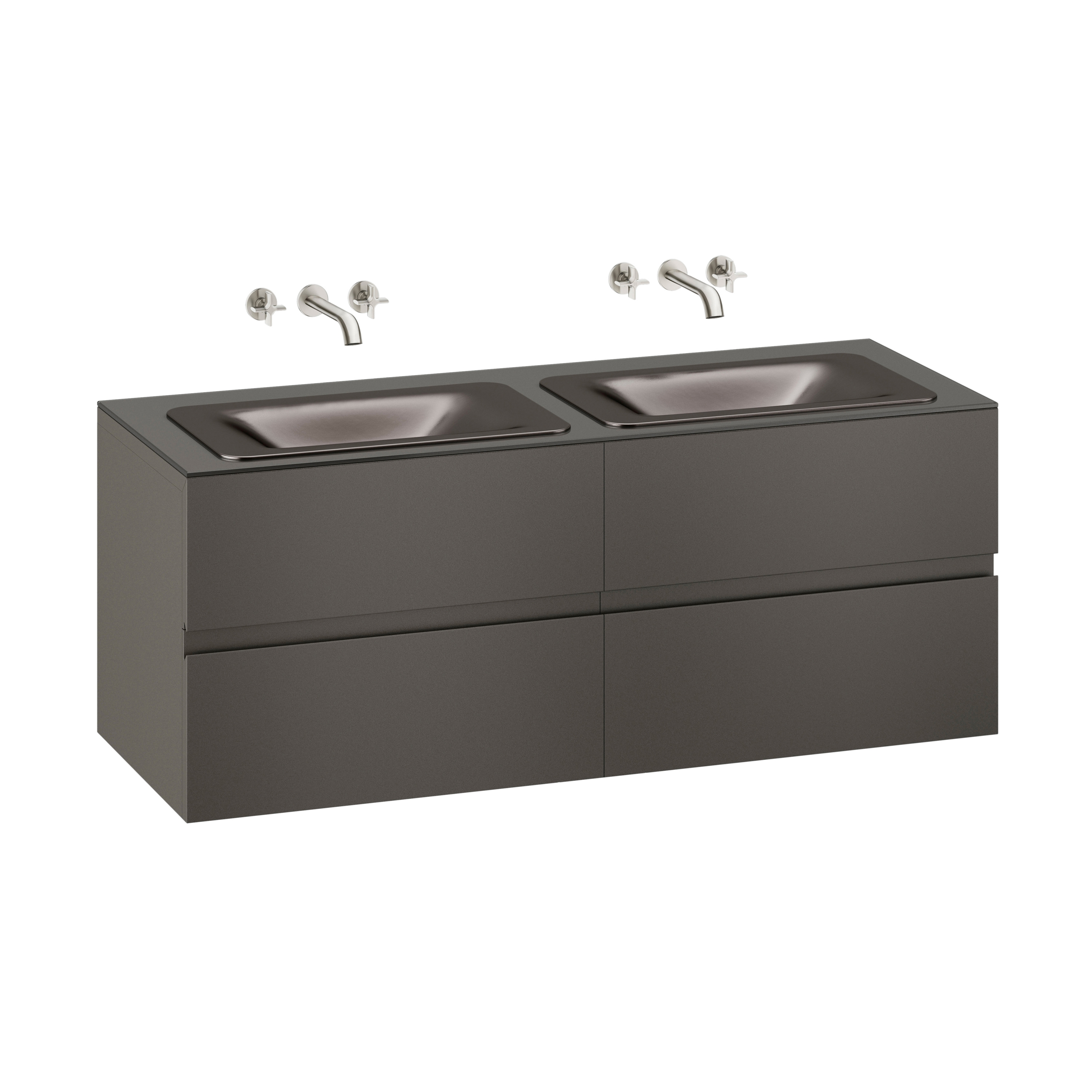FURNITURE | 1550 mm wall-hung furniture for 2 countertop washbasins and wall-mounted basin mixers | Nero