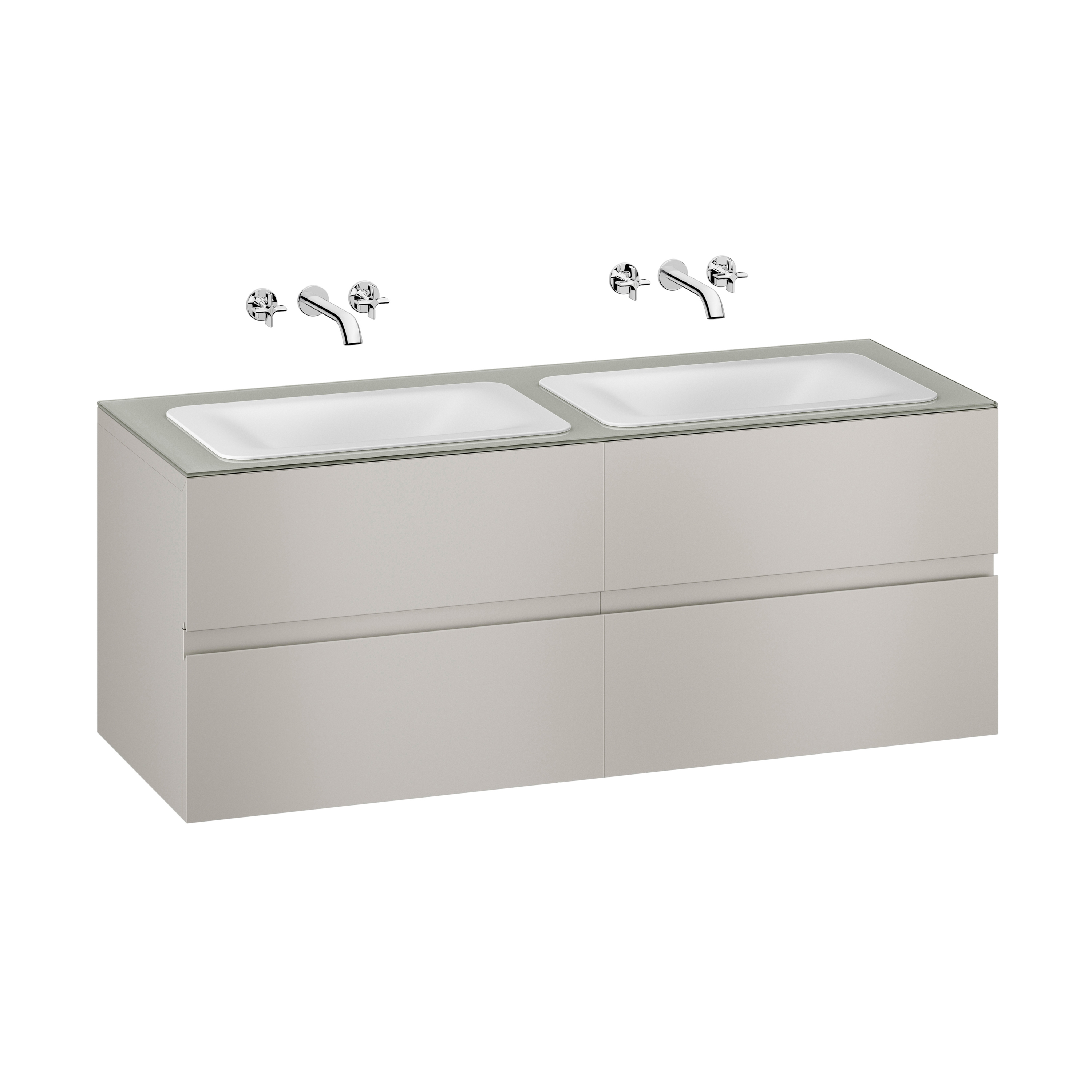 Display product FURNITURE | 1550 mm wall-hung furniture for 2 countertop washbasins and wall-mounted basin mixers | Silver from manufacturer Armani Roca