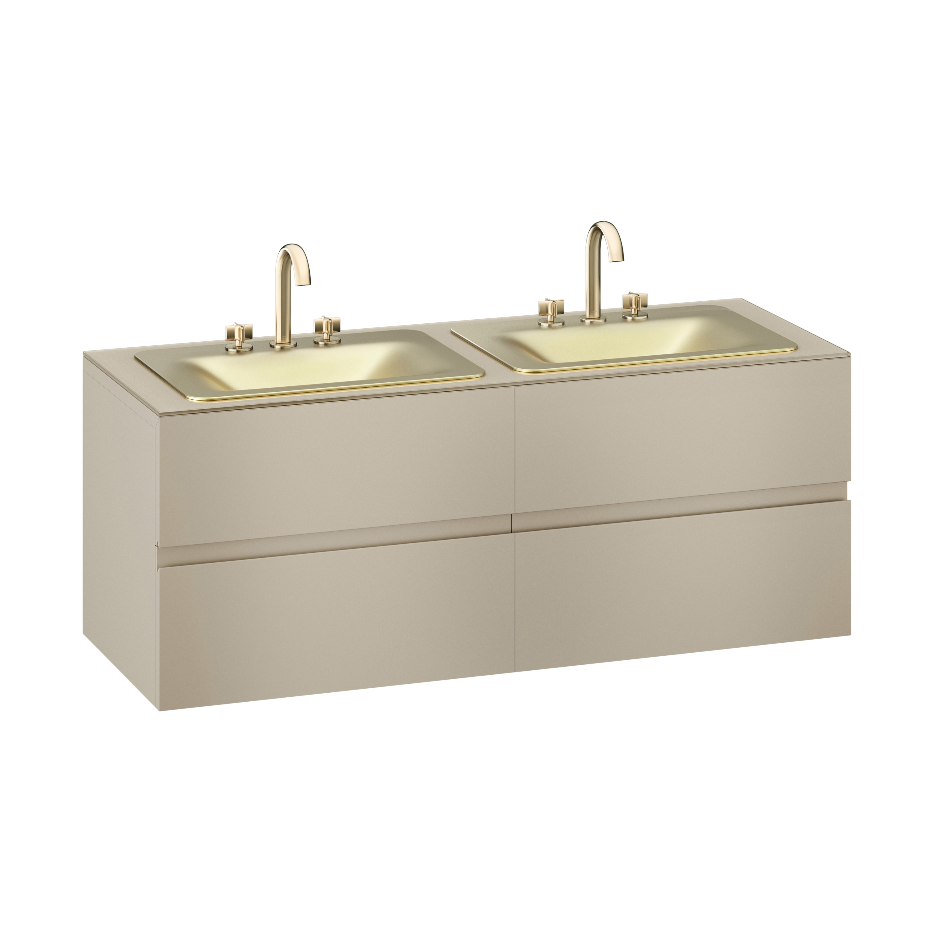 MUEBLES DE BAÑO | Mueble mural de 1550 mm para 2 lavabos de encimera y grifería de repisa
Greige