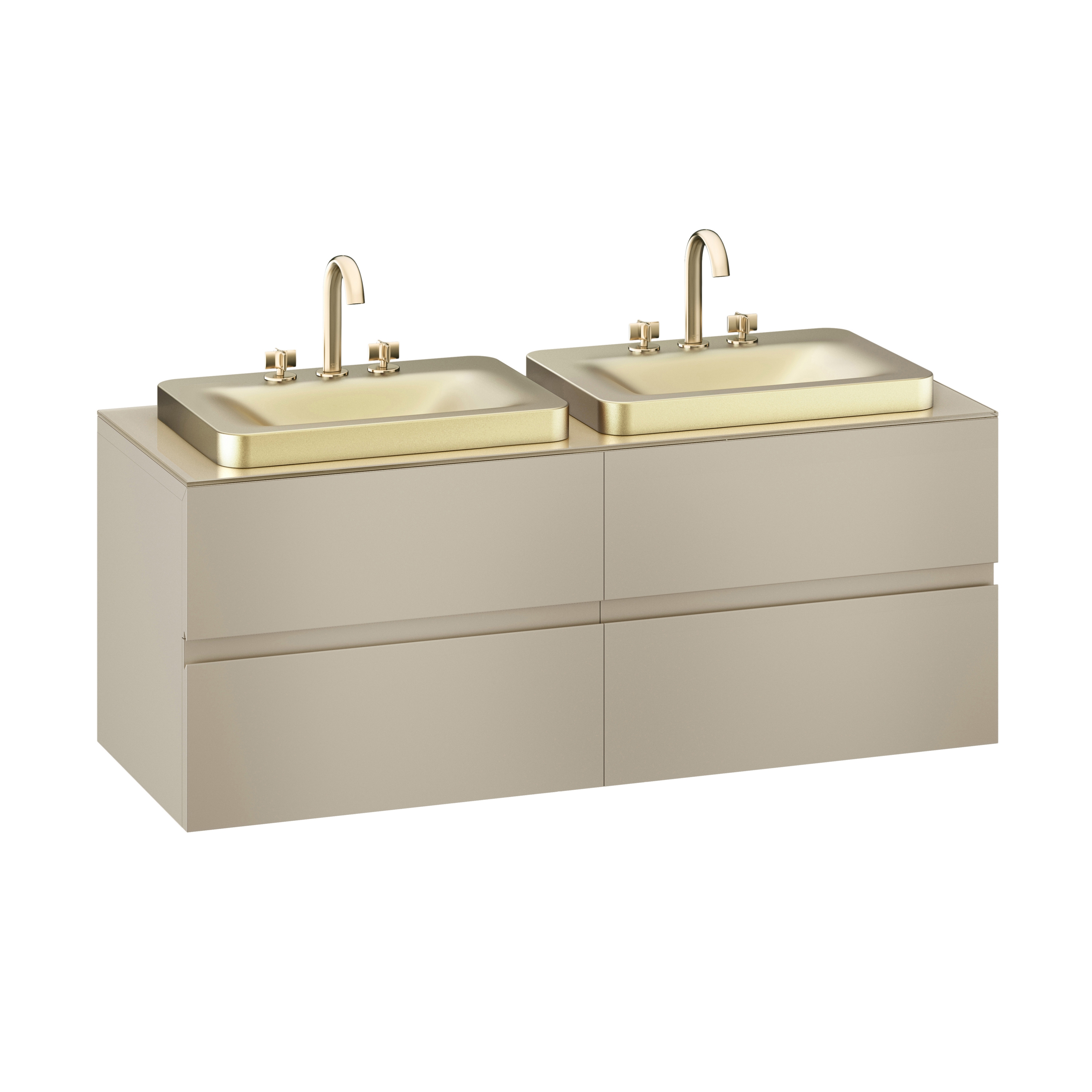 FURNITURE | 1550 mm wall-hung furniture for 2 over countertop washbasins and deck-mounted basin mixers | Greige