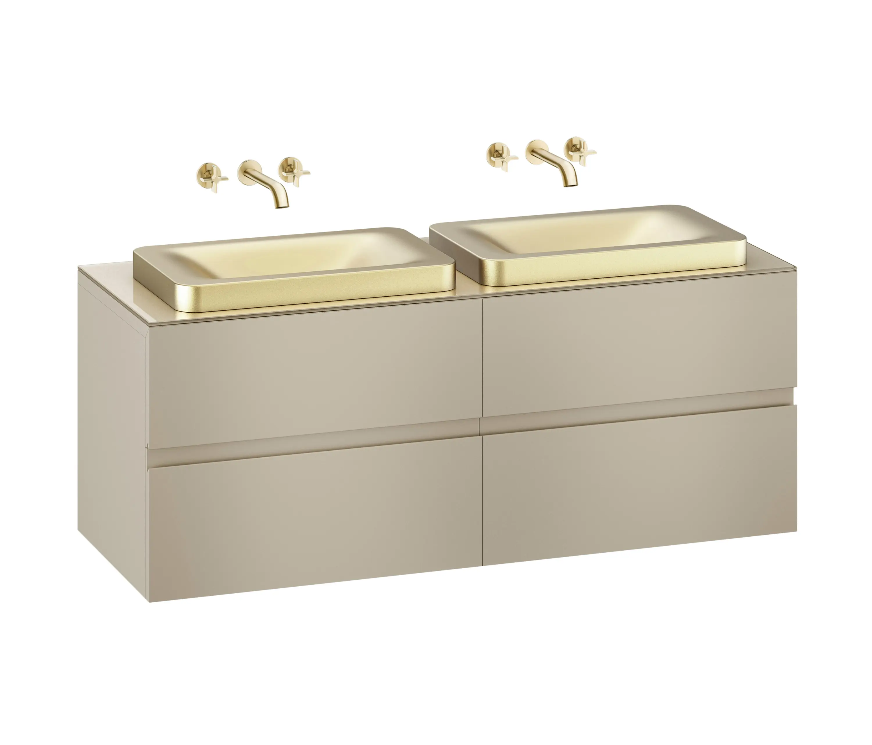 Armani Roca - FURNITURE | Meuble mural de 1550 mm pour double vasque à poser et mélangeurs muraux de lavabo | Greige