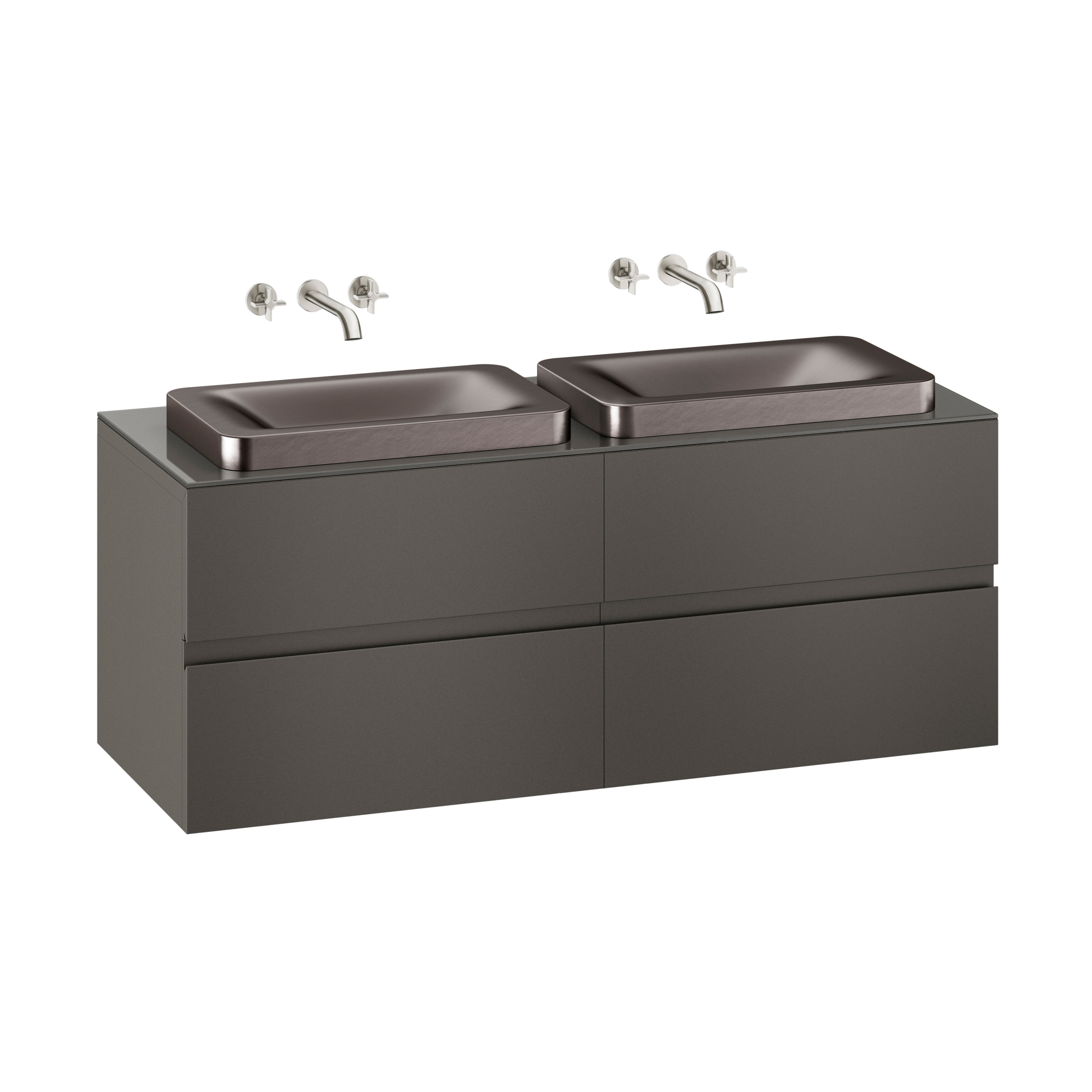 FURNITURE | Meuble mural de 1550 mm pour double vasque à poser et mélangeurs muraux de lavabo | Nero