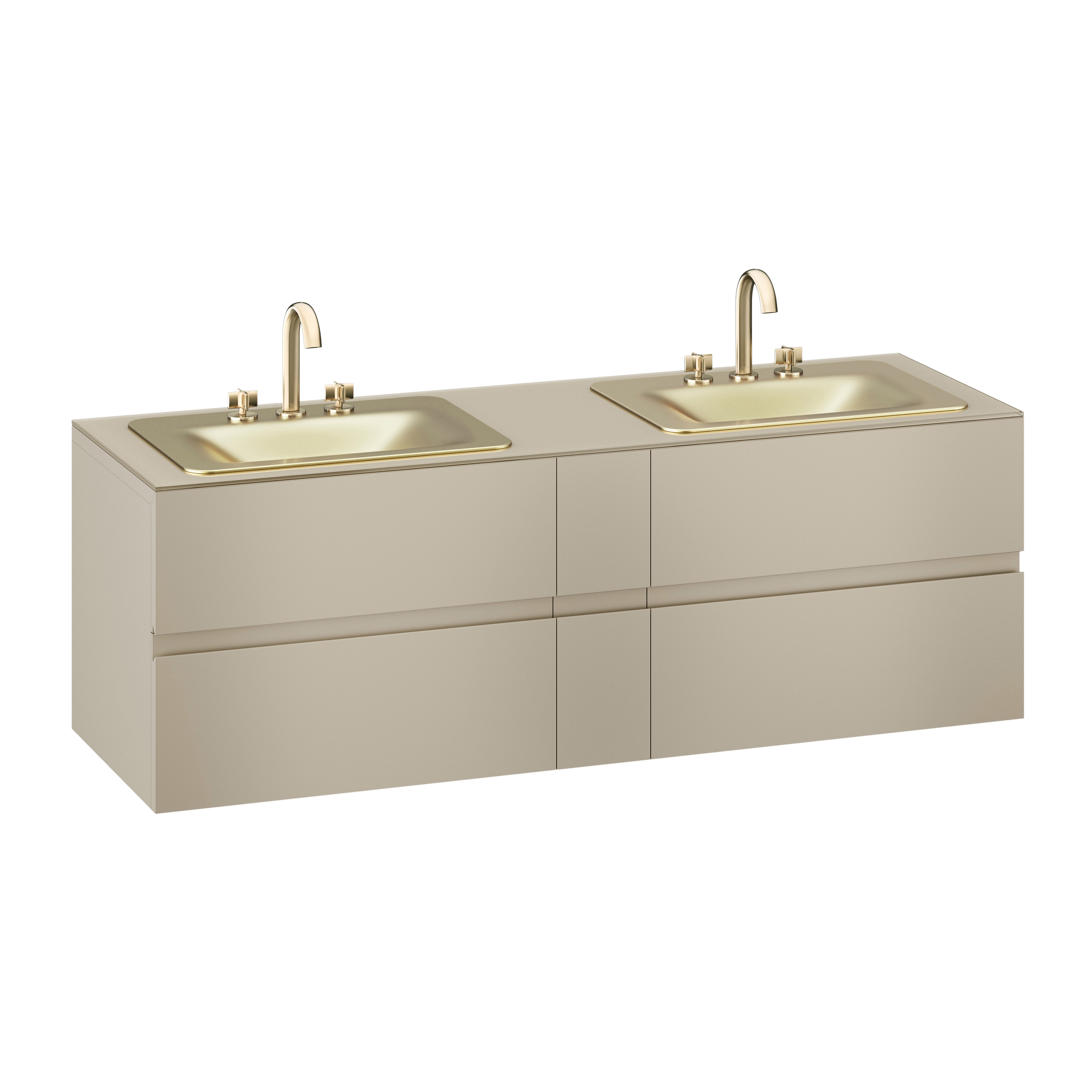 FURNITURE | 1800 mm wall-hung furniture for 2 countertop washbasins and deck-mounted basin mixers | Greige