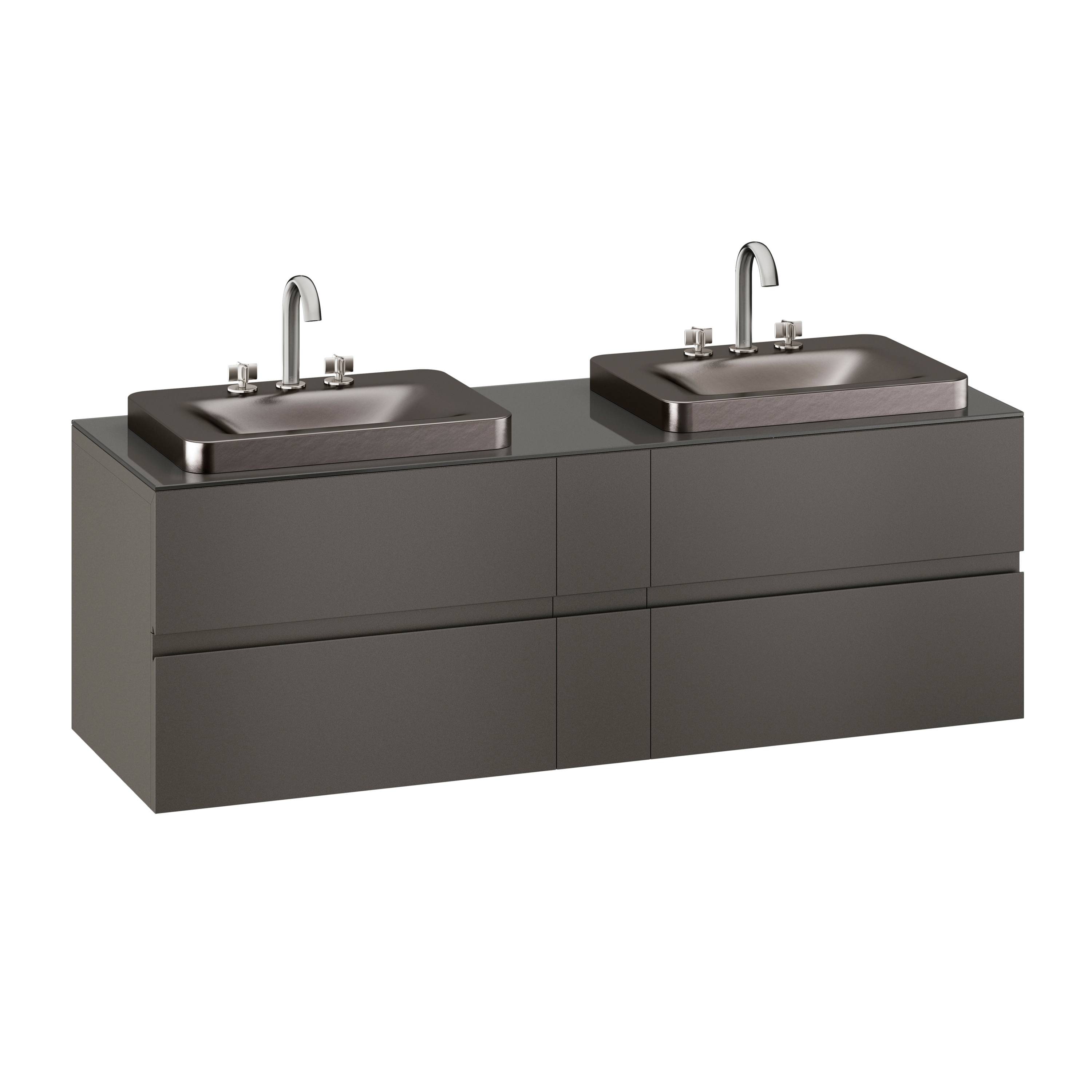 MUEBLES DE BAÑO | Mueble mural de 1800 mm para 2 lavabos de sobre encimera y grifería de repisa | Nero