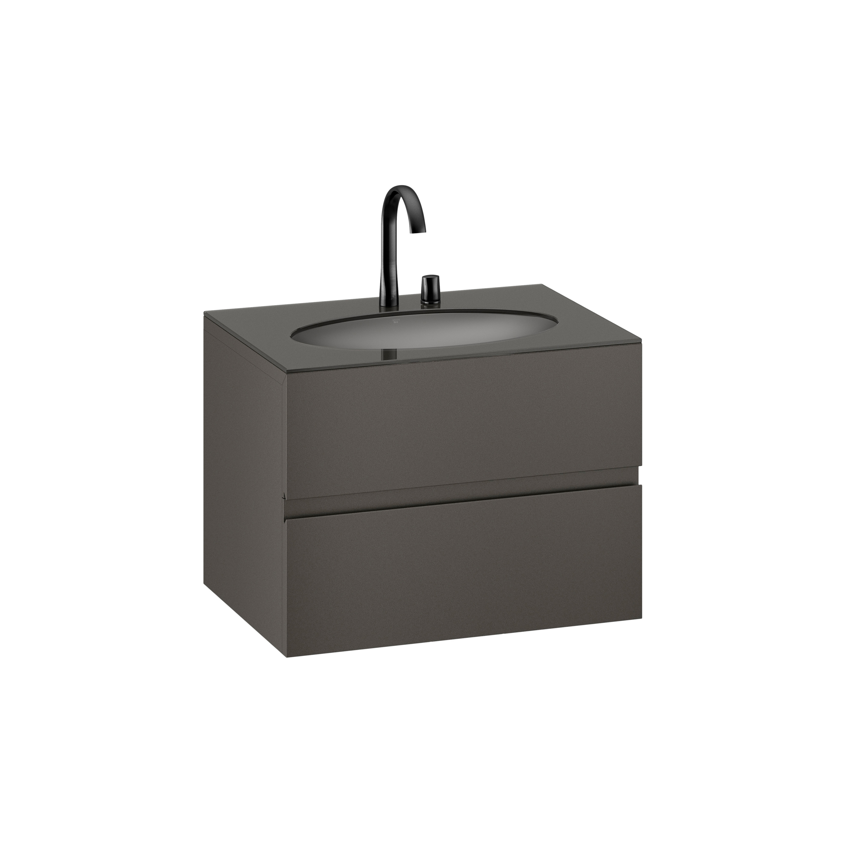FURNITURE | 820 mm Furniture with upper and lower drawer for single 670 mm under-counter washbasin | Nero