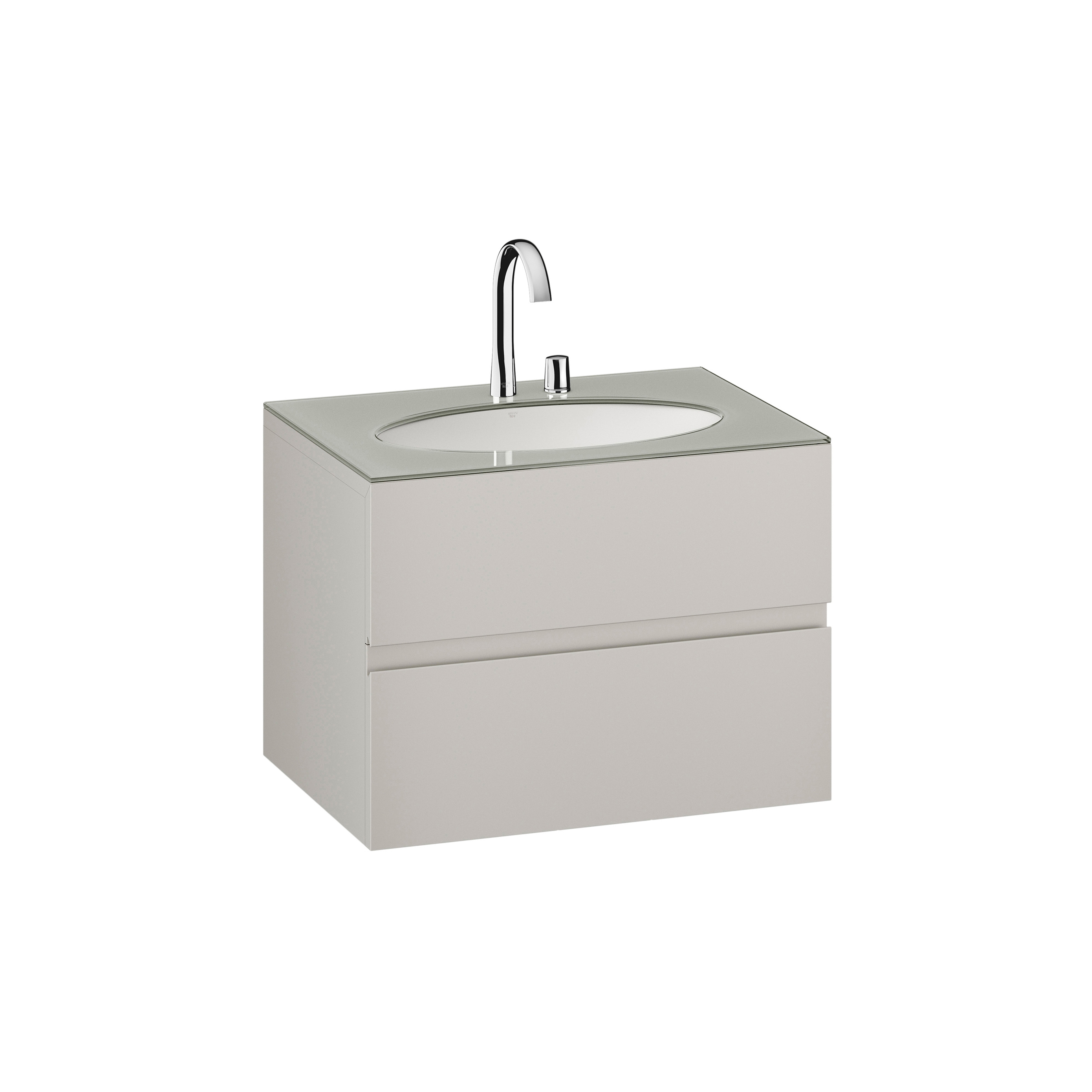 Display product FURNITURE | 820 mm Furniture with upper and lower drawer for single 670 mm under-counter washbasin | Silver from manufacturer Armani Roca