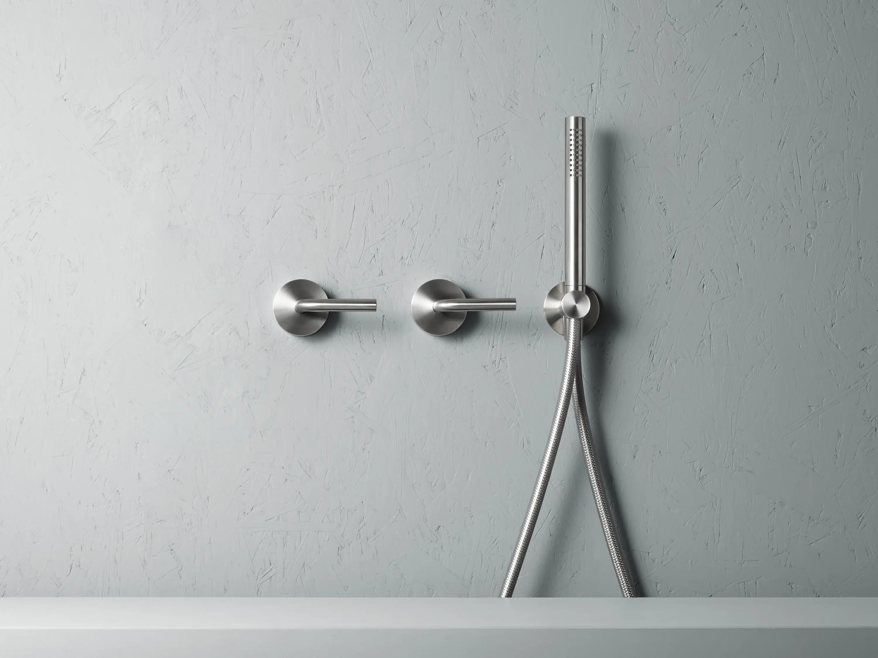 Quadrodesign - Levo | Stainless steel Wall mounted 2 mixers set with hand shower