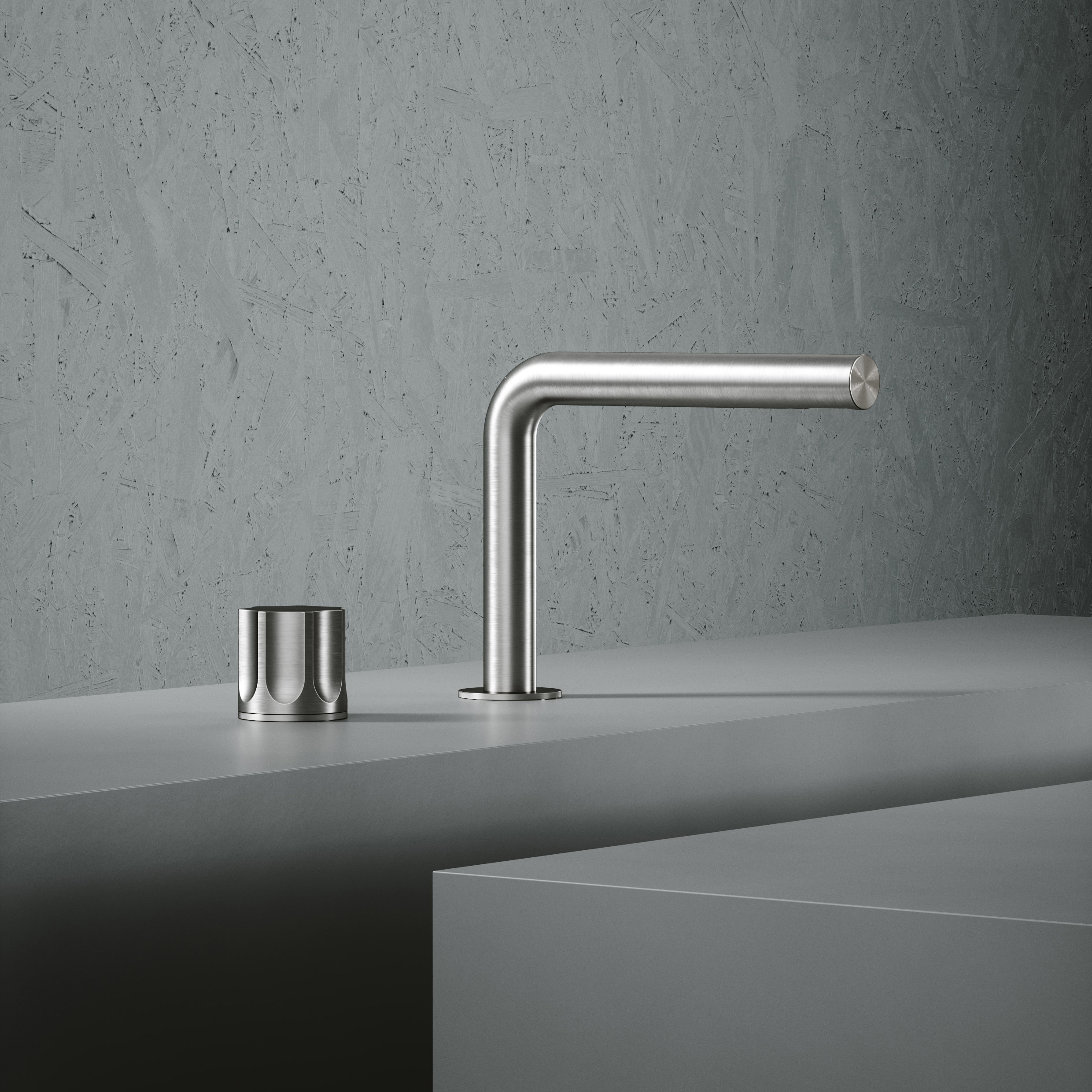 Produkt Modo | Hydroprogressive Zweilocharmatur mit mischer und drehebaremauslauf. Edelstahl. des Herstellers Quadrodesign anzeigen