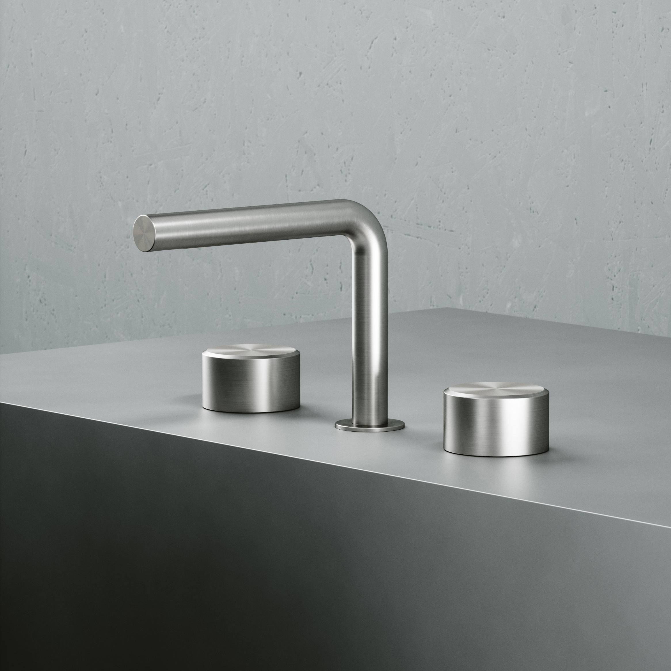 Vertoon produk Stereo | Stainless steel Three hole tap with swivelling spout and hydroprogressive mixer with handshower kit van vervaardiger Quadrodesign