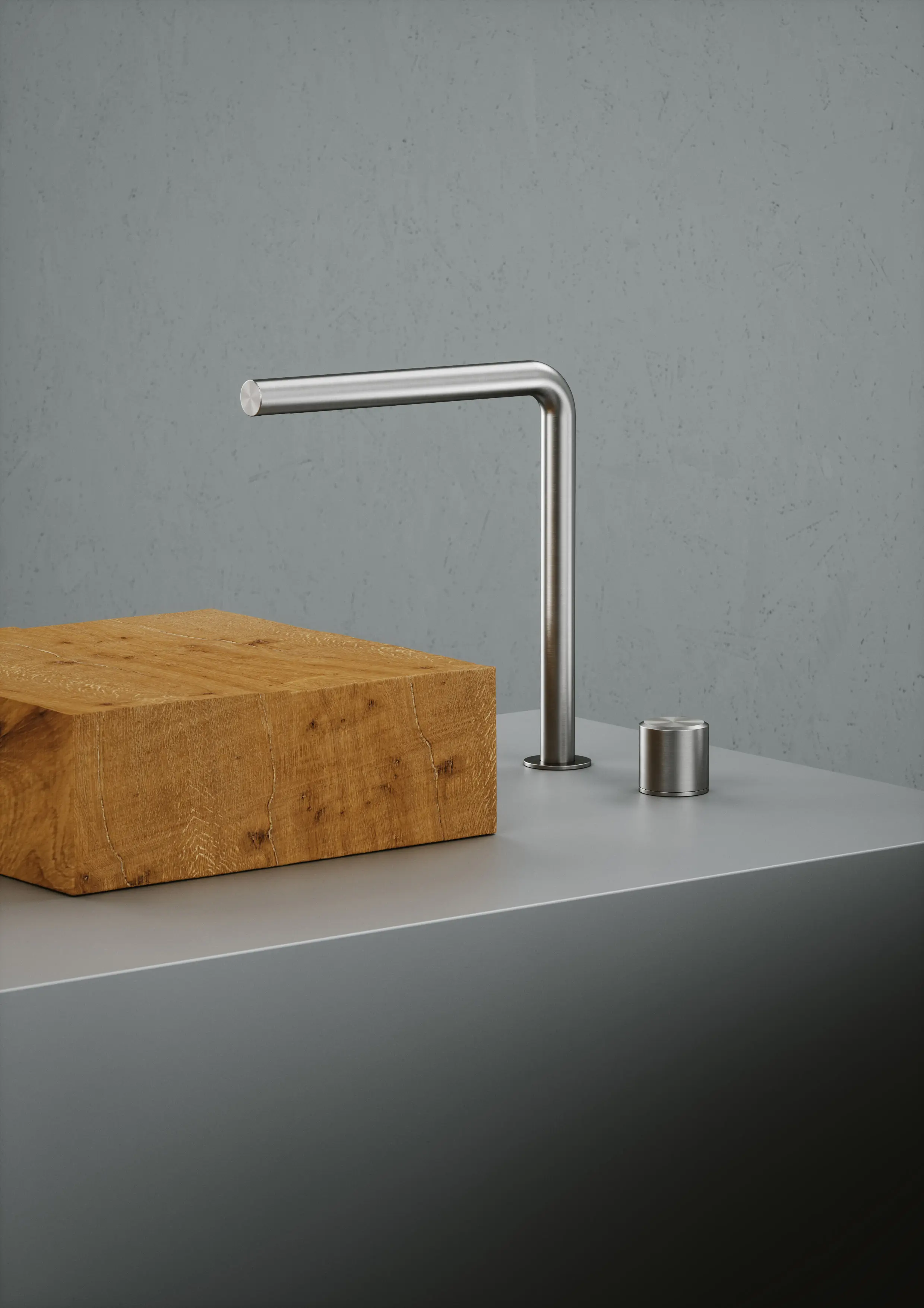 Quadrodesign - Stereo | Stainless steel Two-hole hydroprogressive mixer with spout