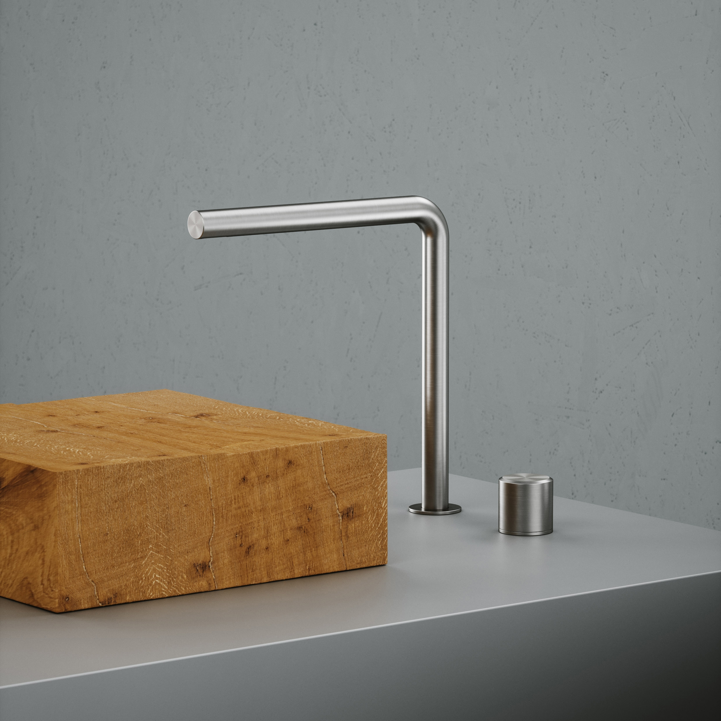 Display product Stereo | Stainless steel Two-hole hydroprogressive mixer with spout from manufacturer Quadrodesign