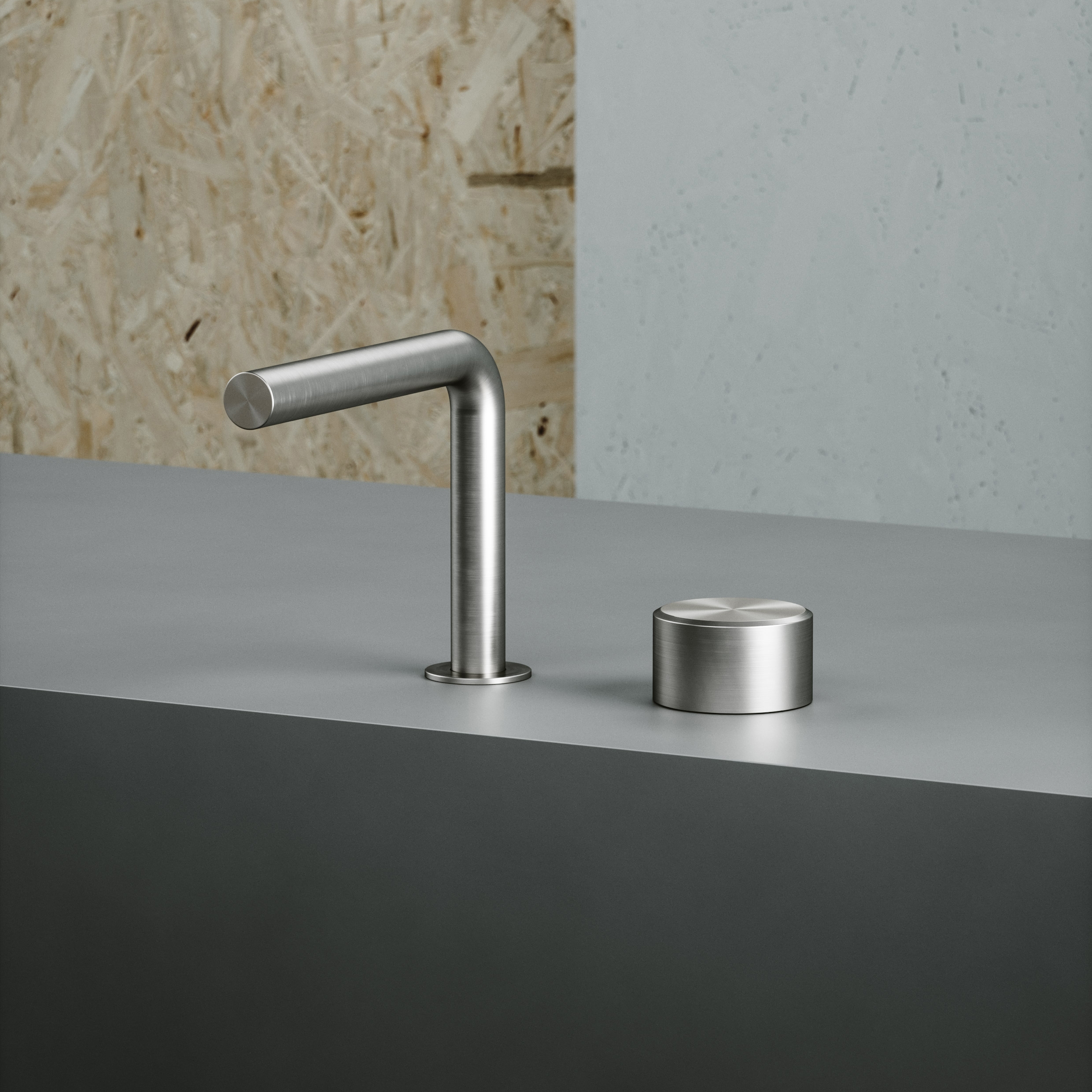 Display product Stereo | Stainless steel Two-hole hydroprogressive mixer with spout from manufacturer Quadrodesign