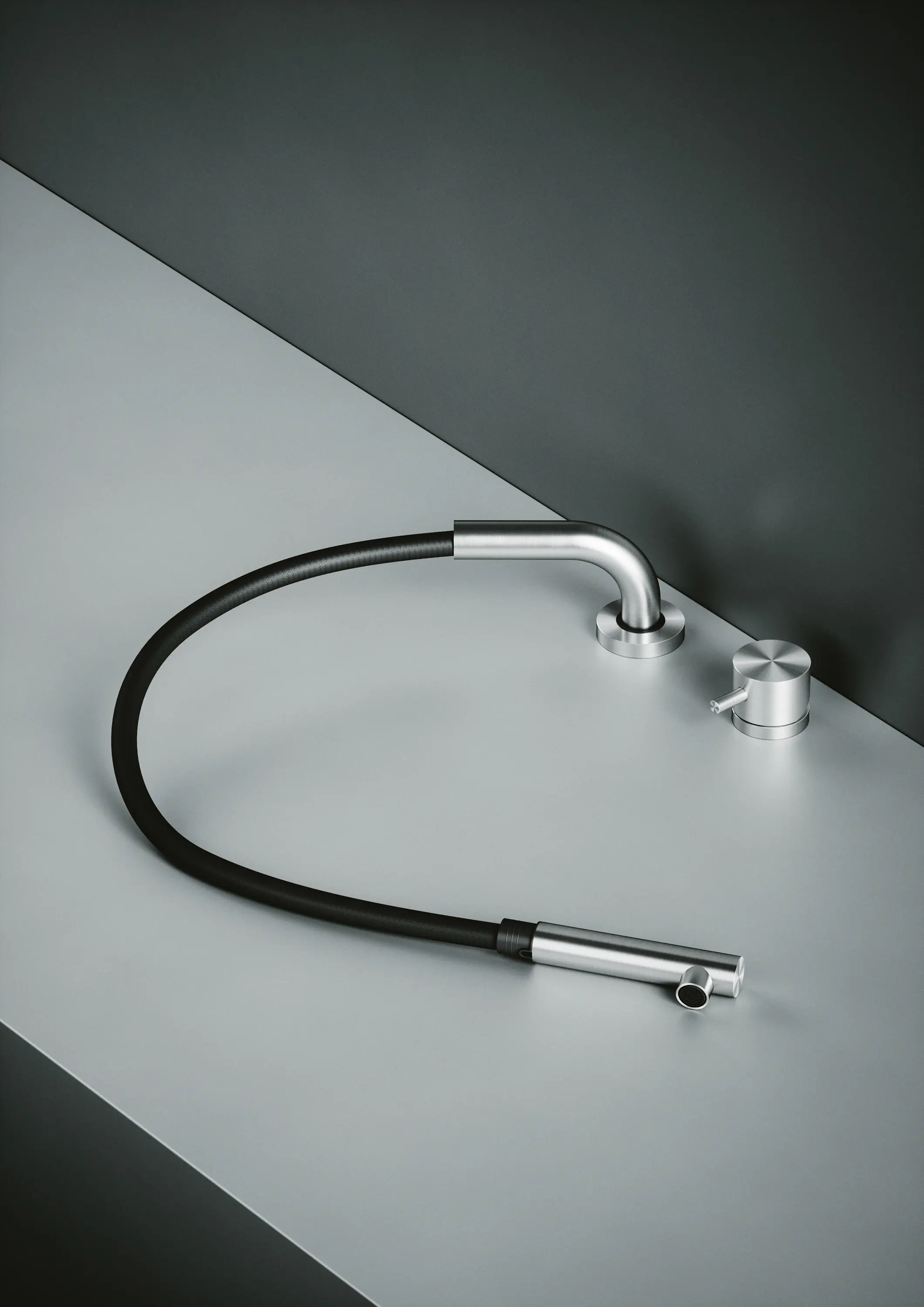 Quadrodesign - Kitchen Inox | Kitchen sink mixer with remote mixer and swivelling, extractable and under-window spout. Available in the non-collapsible version