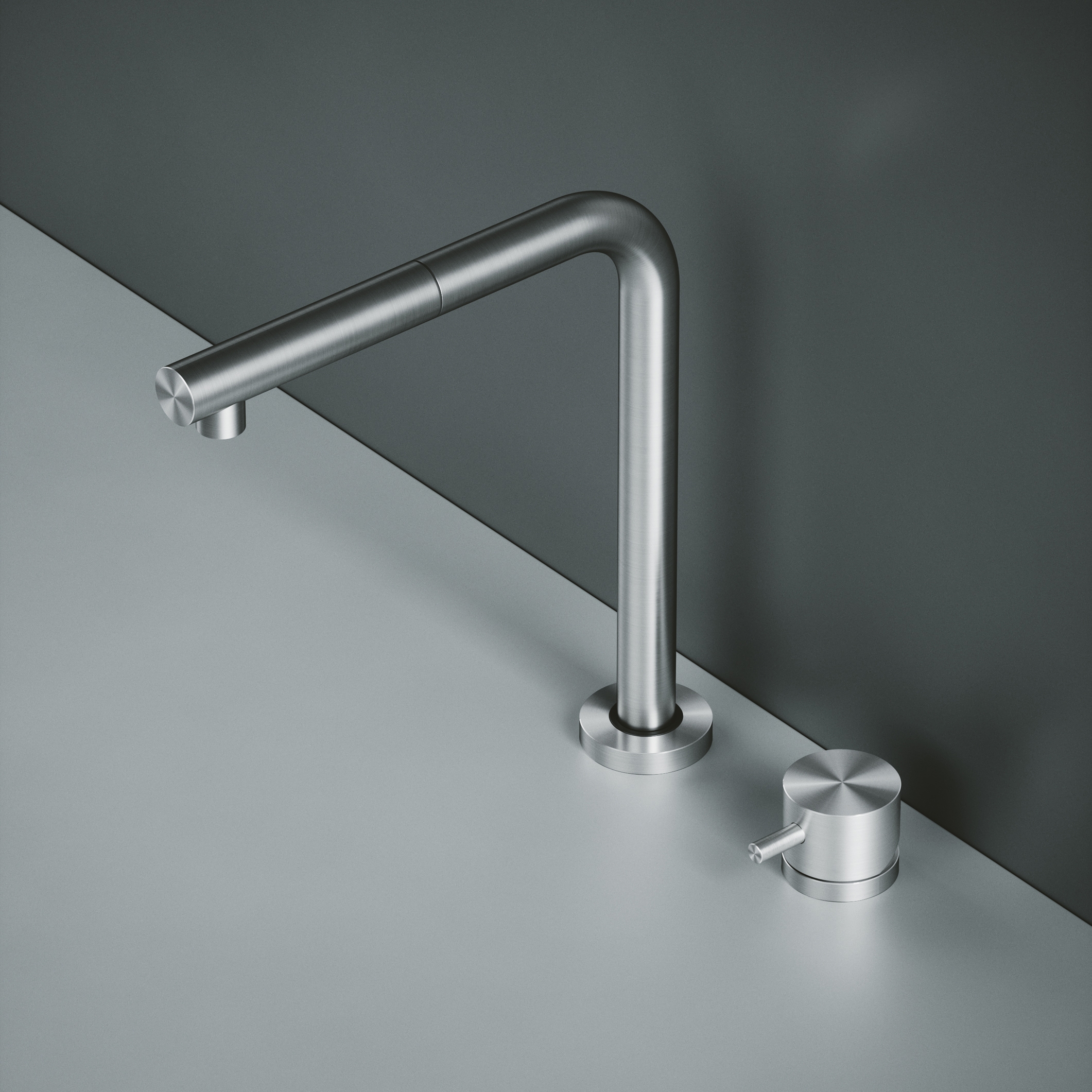 Display product Kitchen Inox | Kitchen sink mixer with remote mixer and swivelling, extractable and under-window spout. Available in the non-collapsible version from manufacturer Quadrodesign