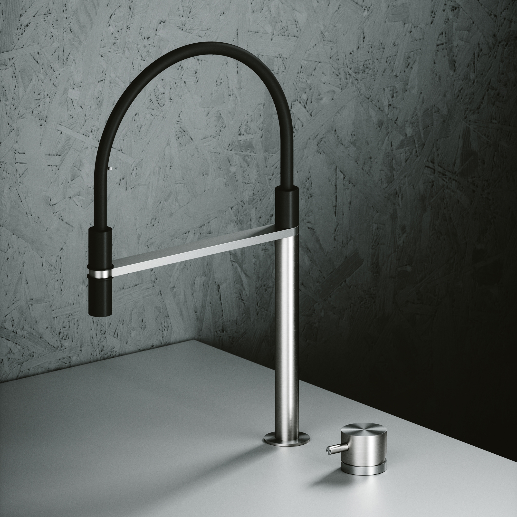 Mostrar el producto Mezclador de cocina remoto de acero inoxidable AISI316L con caño giratorio. del fabricante Quadrodesign