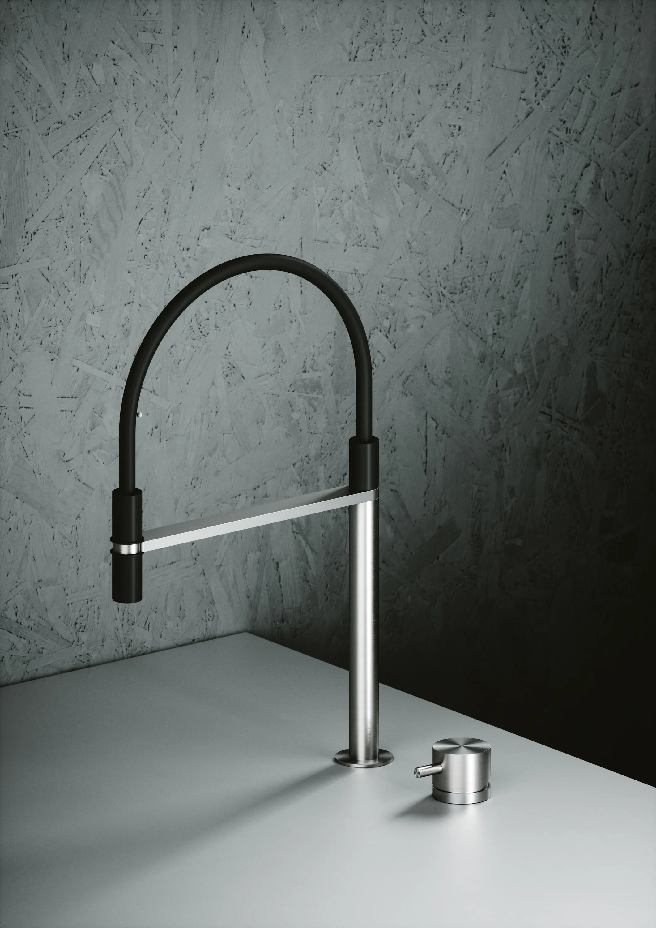 Quadrodesign - Miscelatore cucina comando remoto in acciaio inossidabile AISI316L con bocca di erogazione girevole.