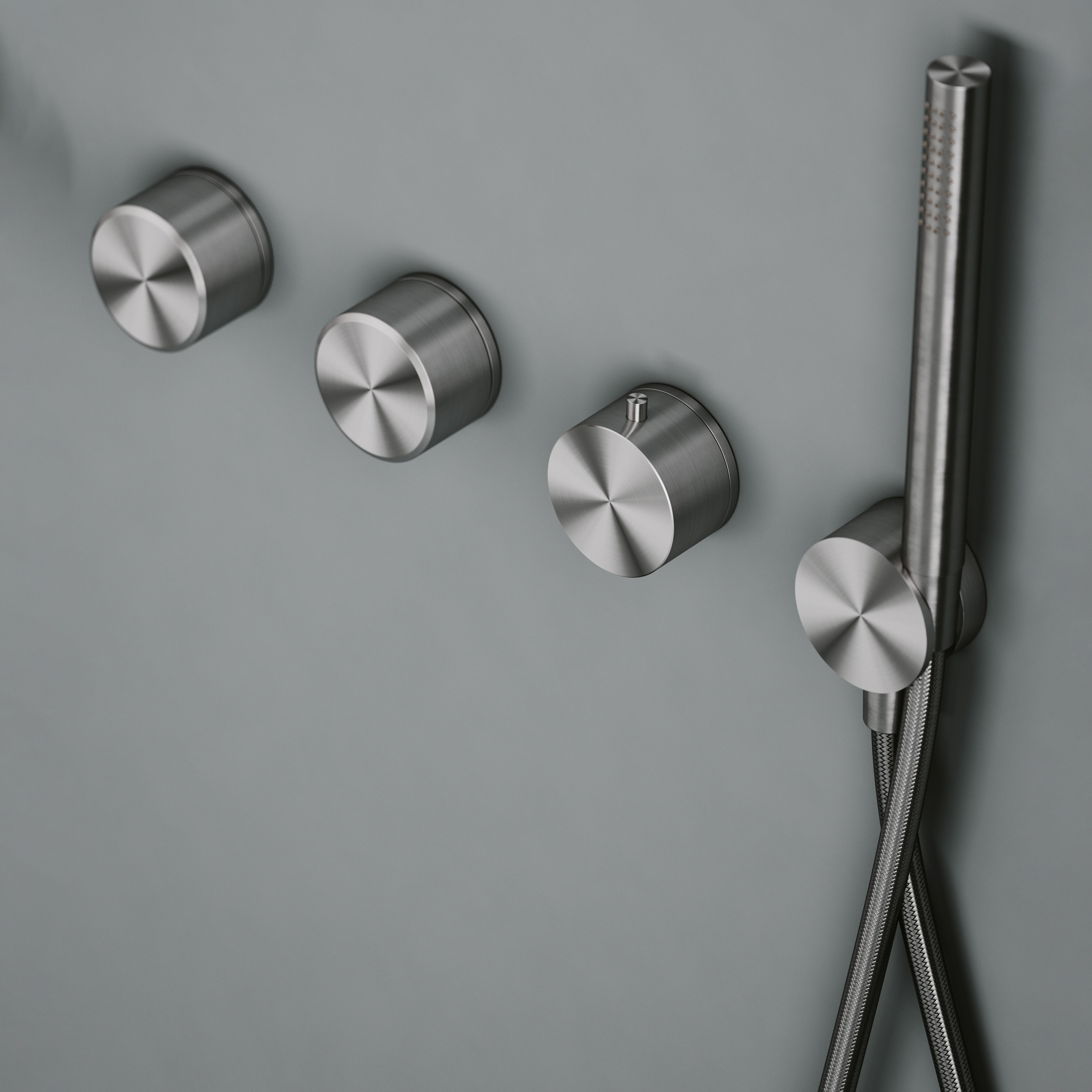 Display product Stereo | Thermostatic mixer set with 3 stop-off valve from manufacturer Quadrodesign