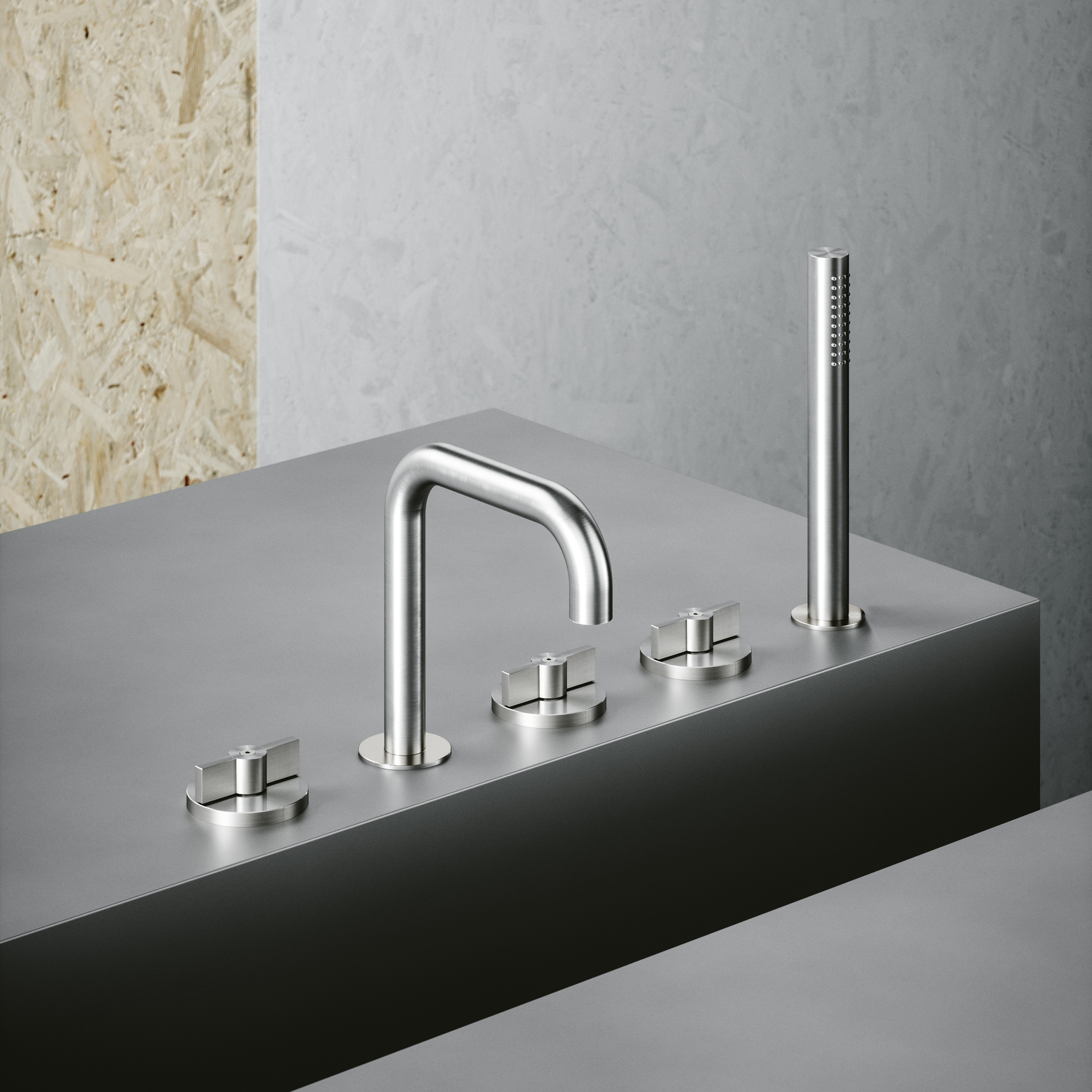 Mostrar el producto Grifo con 3 orificios con cano y mezclador hidroprogresivo y teleducha del fabricante Quadrodesign
