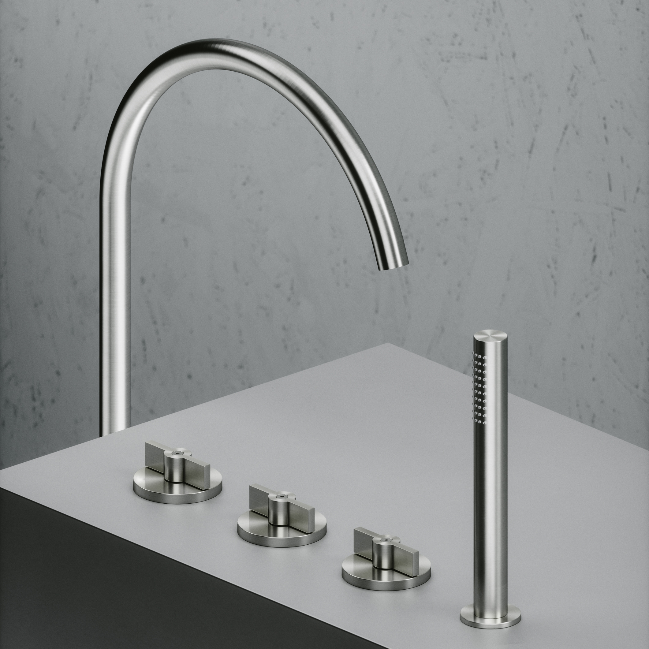 Produkt Dreilocharmatur mit 2 ventilen und hydroprogressive Mischer und Handbrause des Herstellers Quadrodesign anzeigen