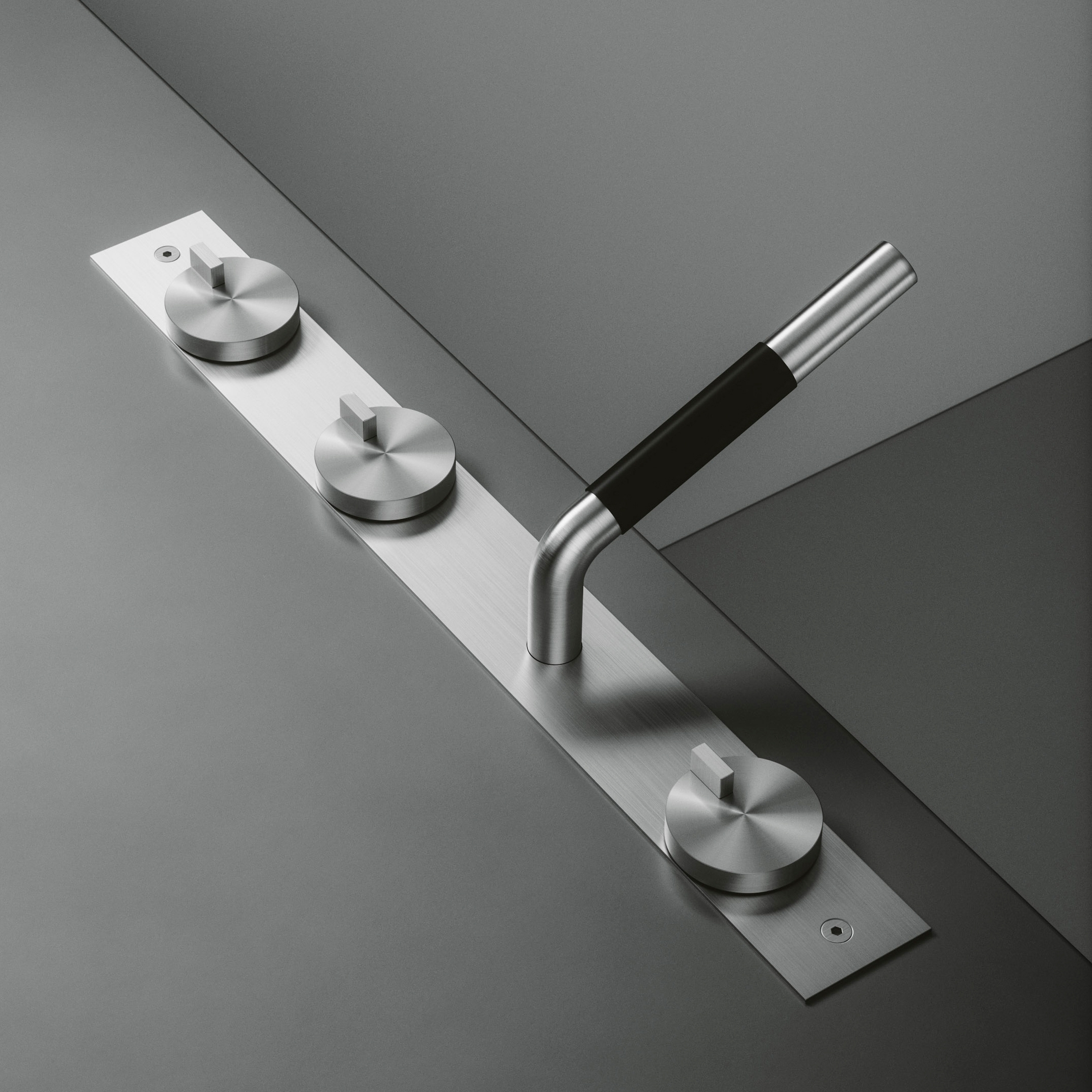 Produkt Q | Three hole mixer with swivelling spout and hydroprogressive mixer with handshower kit. des Herstellers Quadrodesign anzeigen