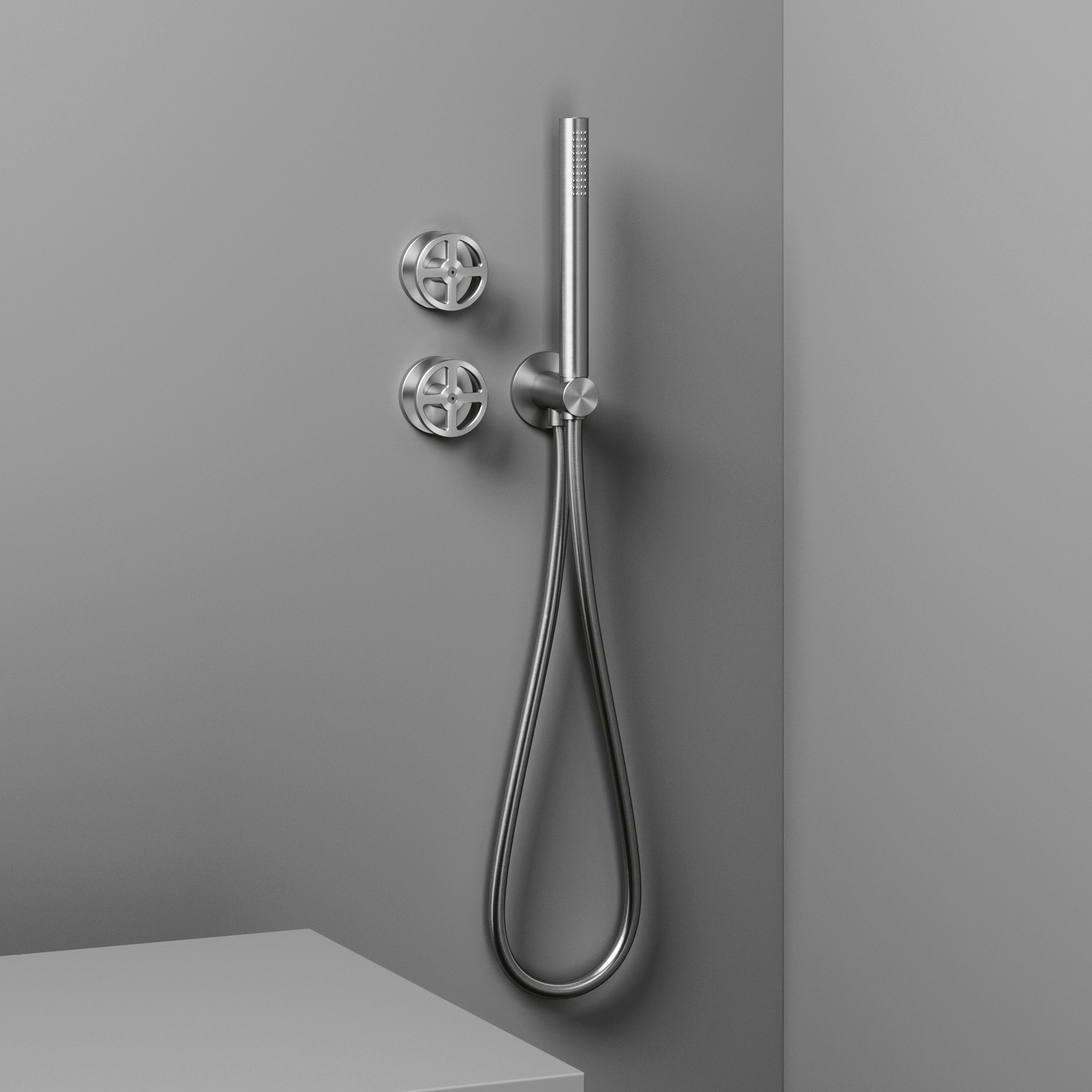 Display product Valvola02 | Set of 2 hydroprogressive mixers for bath/shower with hand shower. from manufacturer Quadrodesign