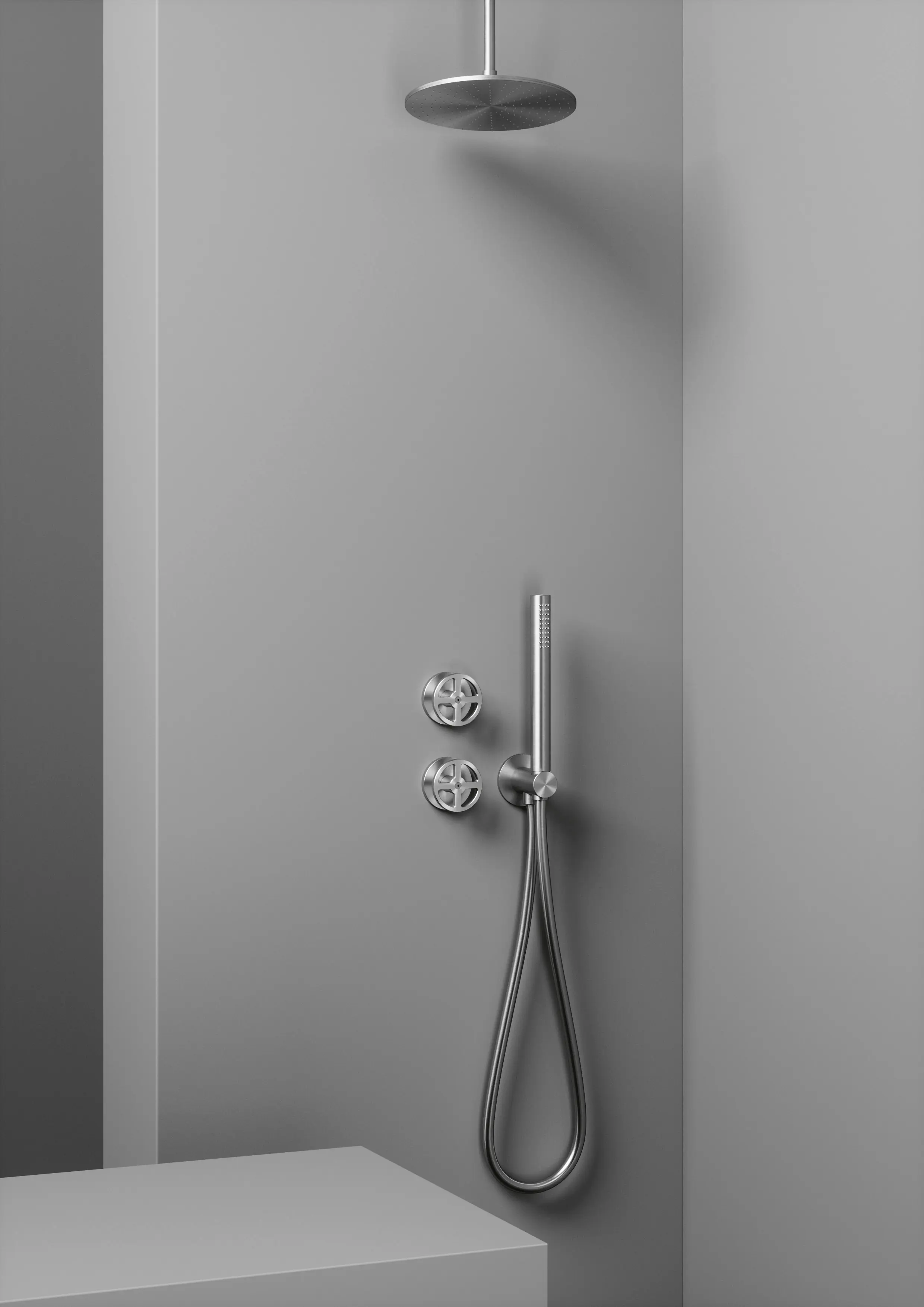 Quadrodesign - Valvola02 | Set of 2 hydroprogressive mixers for bath/shower with hand shower.