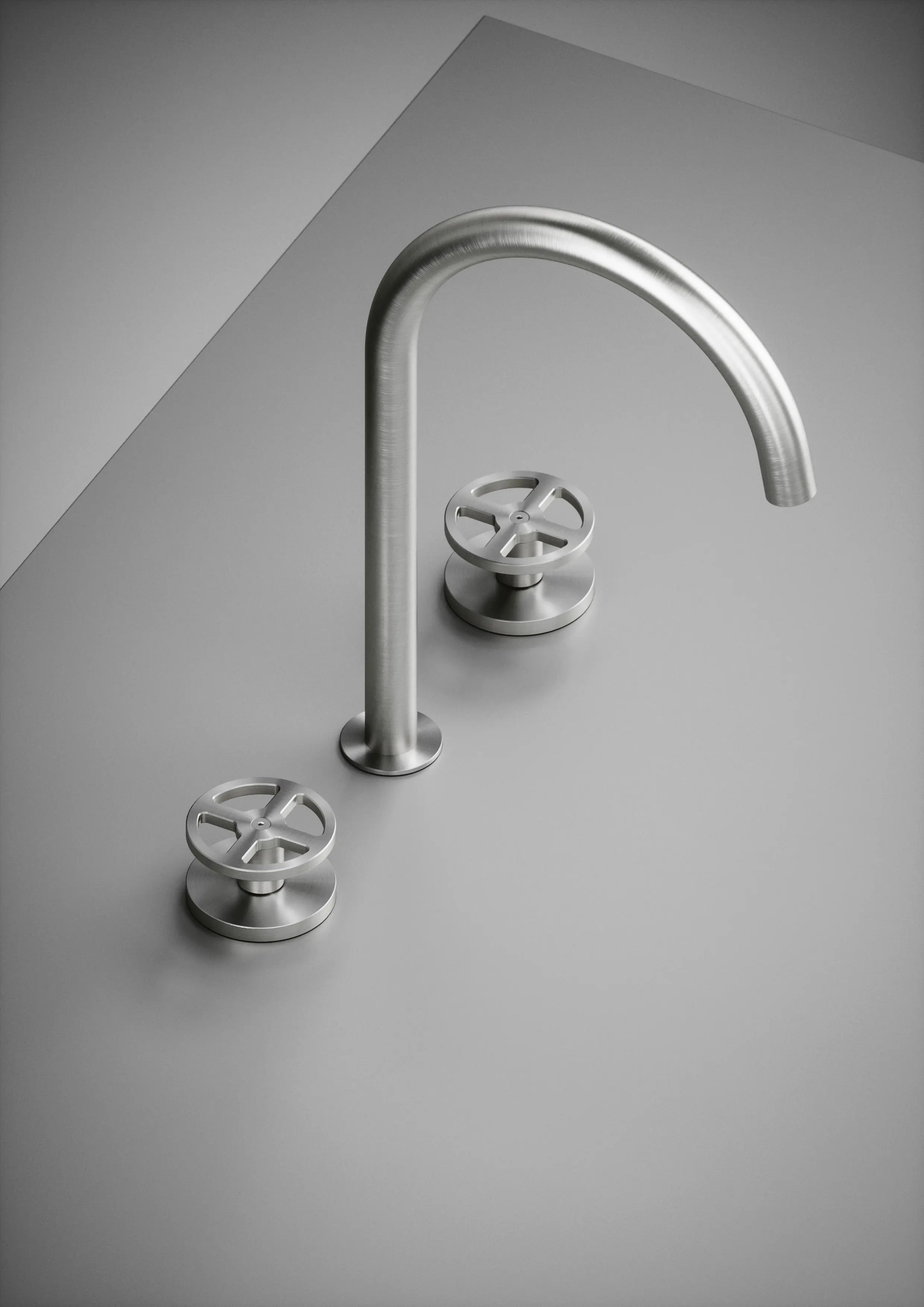 Quadrodesign - Valvola02 | Three-hole mixer with swivelling spout.